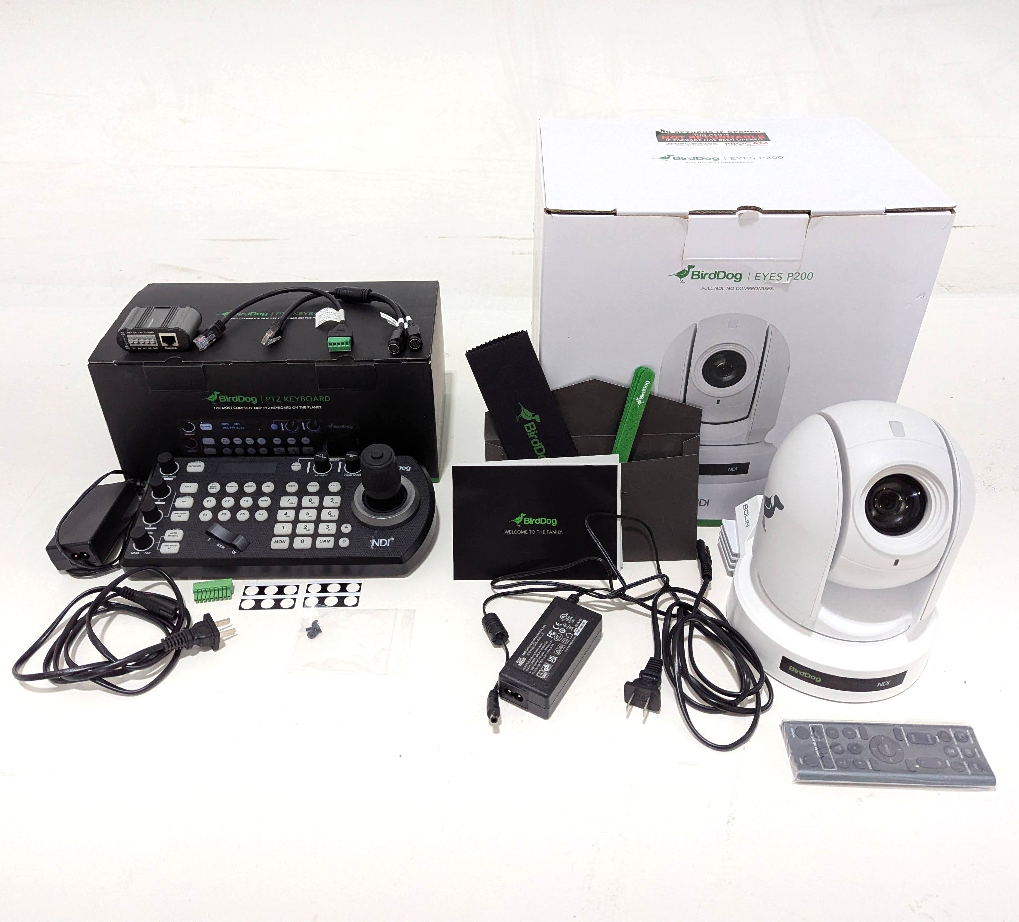 BirdDog Eyes P200 1080p Full NDI PTZ Camera (White) with PTZ Keyboard - Professional Live Streaming & Video Conference Solution for Churches, Schools and Events