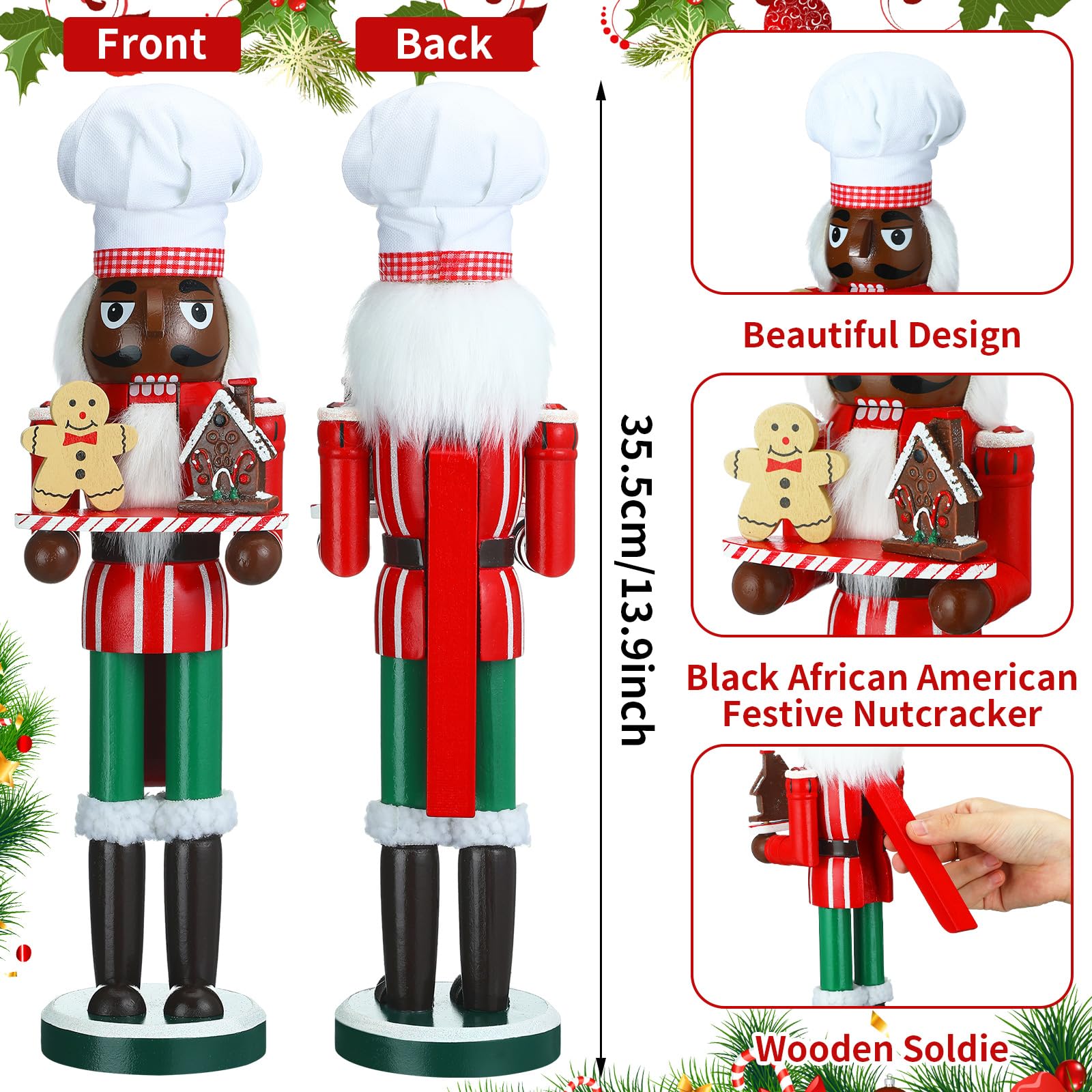 15 Inch Black Wooden Christmas Nutcracker Decor - African American King Figure, Festive Holiday Soldier Nutcracker for Tabletop Decorations | Perfect Christmas Gift for Home, Office & Holiday Parties