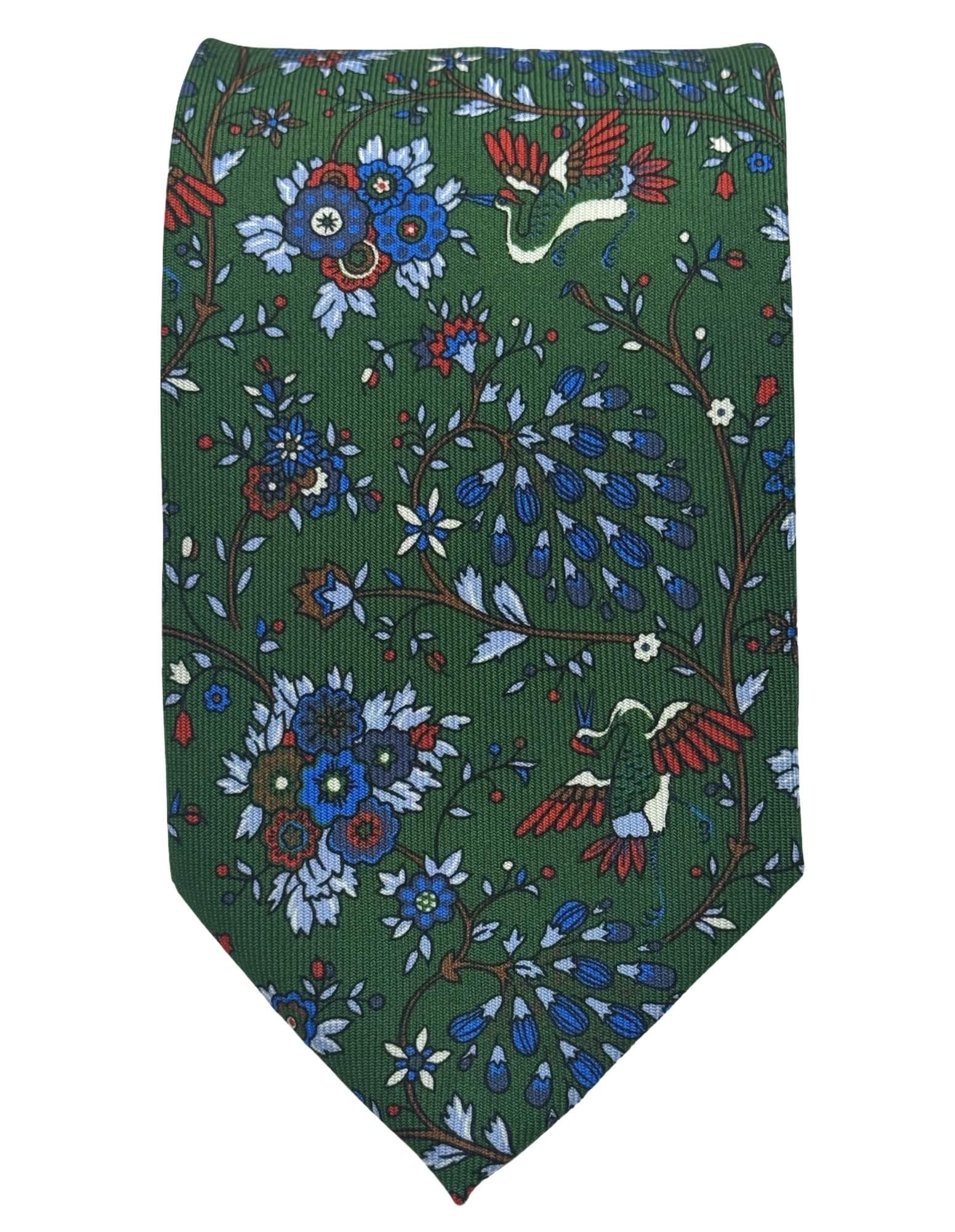DÉCLIC Waterdale Floral Tie for Men - Elegant Green Silk Necktie with Floral Pattern - Perfect for Weddings, Business Meetings & Formal Occasions