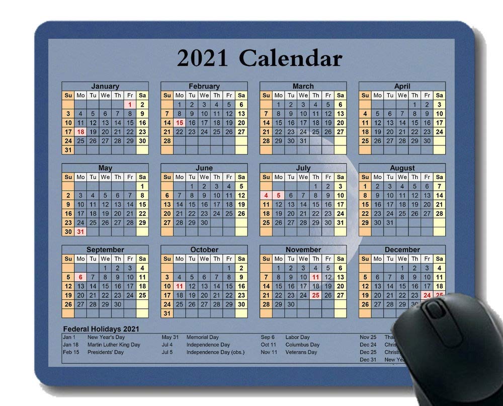 2021 Gaming Mouse Pad with Holiday Calendar - Blue Sky & Field Design, Stitched Edges | Perfect for Office, Gaming & Home Workspace