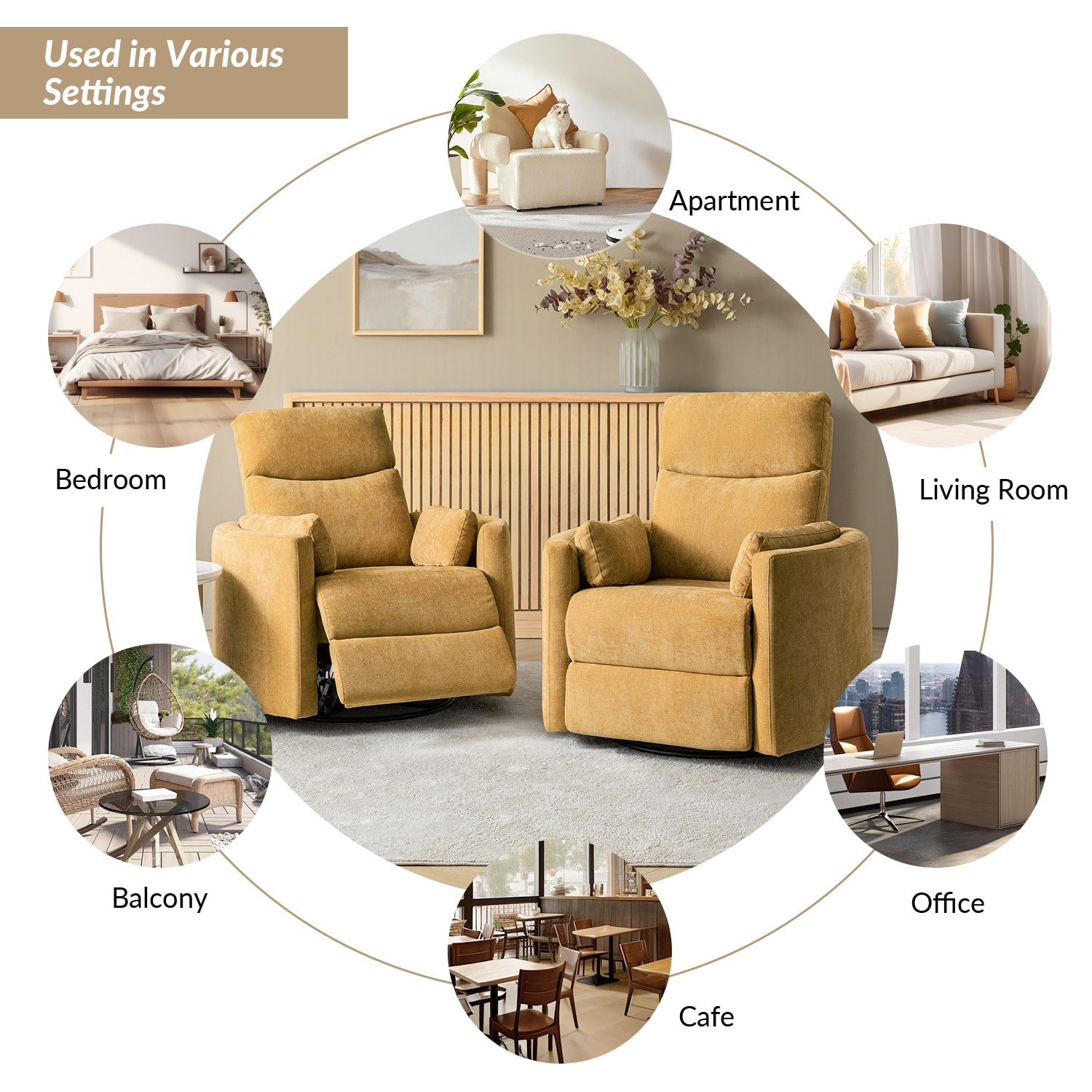 Monica Swivel Rocker Power Recliner Chair with Adjustable Headrest & Lumbar Support - Optional Removable Pillows - Perfect for Living Room, Home Theater & Relaxation