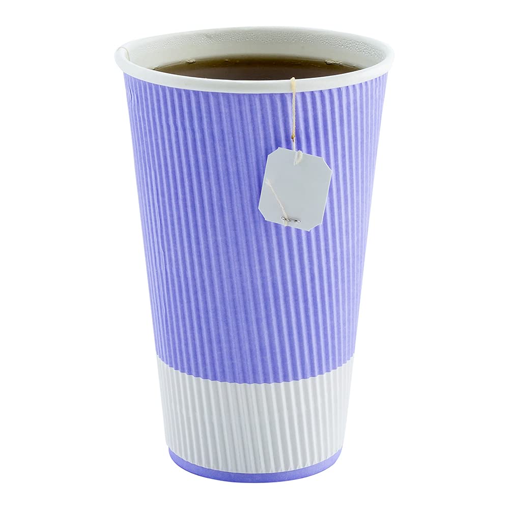 16oz Disposable Paper Coffee Cups - 25 Pack Leakproof & Insulated Ripple Wall Hot Cups, Recyclable Light Purple - Matching Lids Sold Separately | Perfect for Coffee Shops, Offices, Parties & Catering Events
