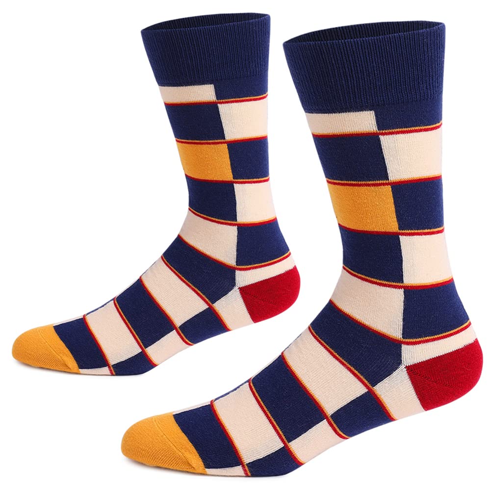 DRASEX Men's Dress Socks - Colorful Cotton Crew Socks with Fun Patterns for Business & Casual Wear - Perfect for Office, Parties & Everyday Comfort