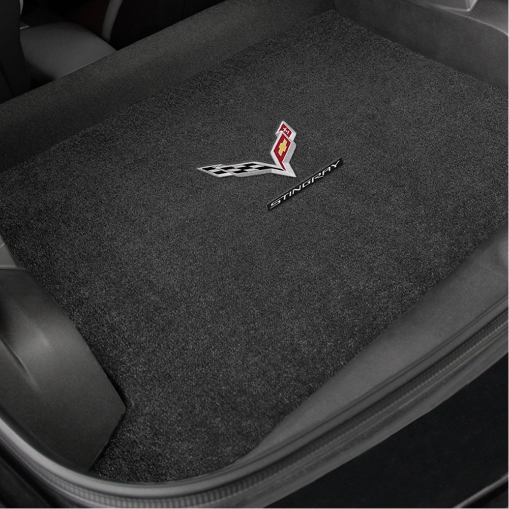 2014-2018 Chevrolet Corvette C7 Coupe Custom Trunk Mat - Premium Jet Black with Crossed Flags & Stingray Emblems | Perfect for Car Shows, Road Trips & Daily Protection