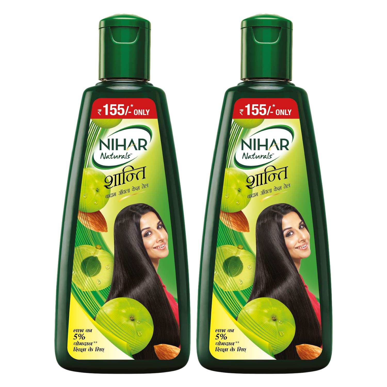 NIHAR Shanti Amla & Badam Hair Oil - 500ml (Pack of 2) | Natural Ayurvedic Hair Oil for Black, Silky & Stronger Hair | Promotes Hair Growth & Reduces Hair Fall | Perfect for Daily Hair Care & Scalp Massage