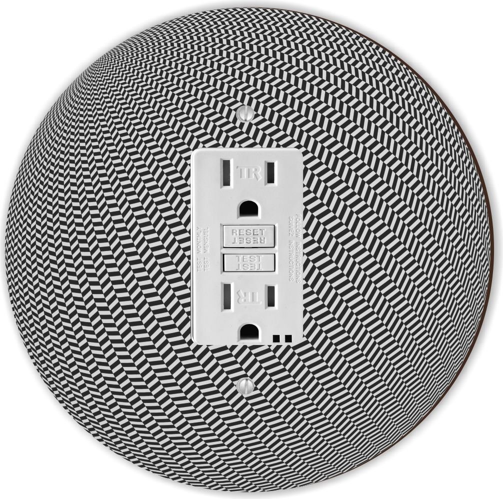 RND-GFISINGLE-195 Black/White GFI Light Switch Cover with Stripe Design - Durable Round Single Outlet Plate for Bathroom, Kitchen & Outdoor Use