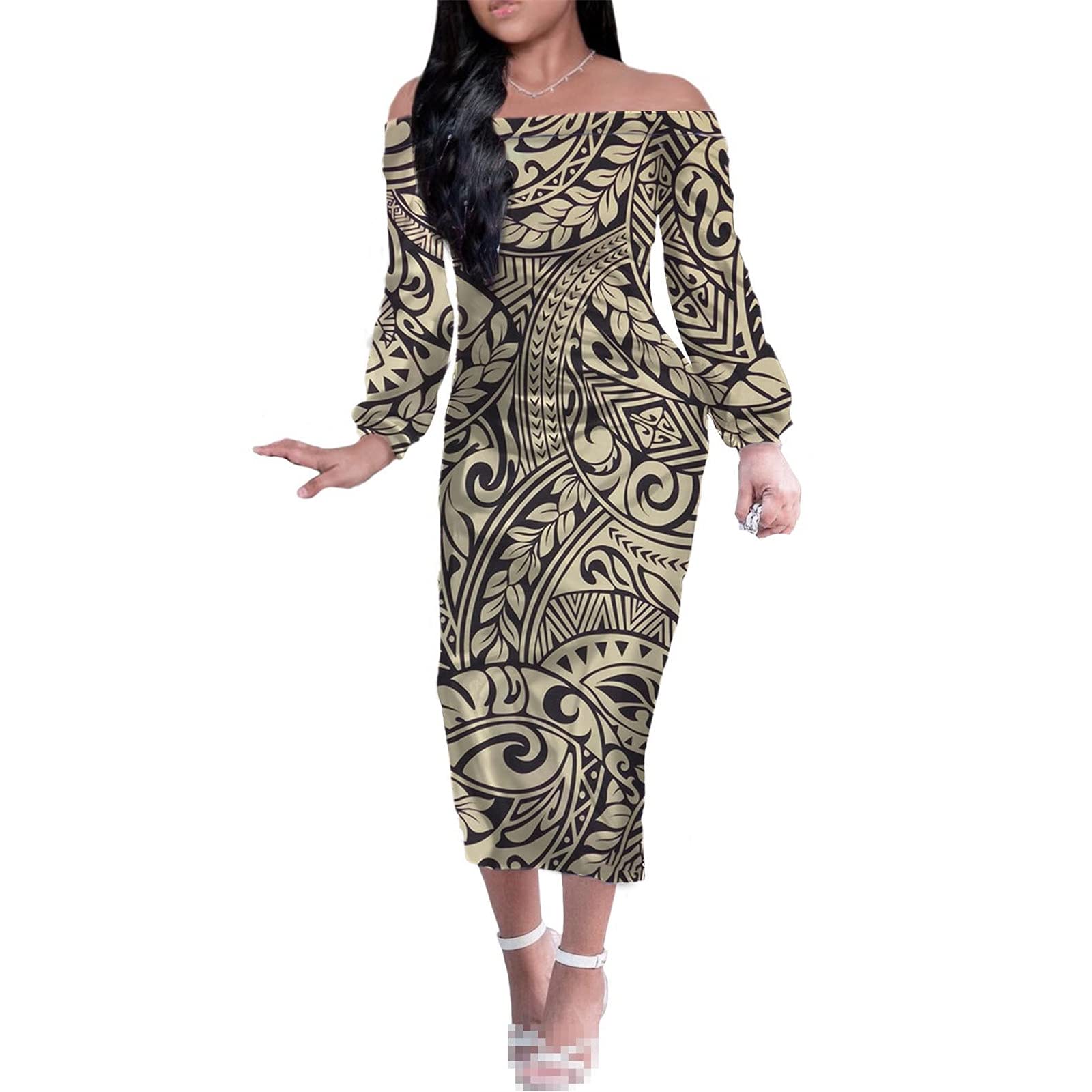 Women's Summer Off Shoulder Prom Dress - Comfortable Long Sleeve Midi Bodycon Dress for Plus Size Ladies | Perfect for Beach Weddings, Evening Parties & Special Occasions