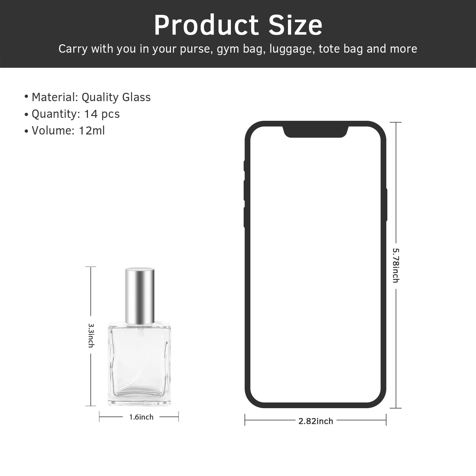 14 Pack 15ml Clear Refillable Perfume Spray Bottles - Portable Fine Mist Travel Perfume Atomizer for Women & Men | Ideal for Gym, Travel, Purse & Office Use (Silver)
