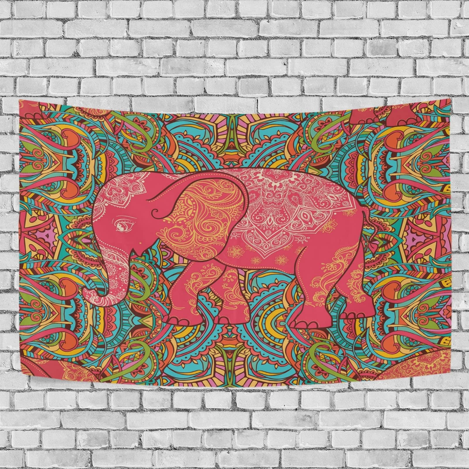 Qilmy Paisley Elephant Tapestry - Washable Polyester Wall Hanging Blanket for Home Decor (60