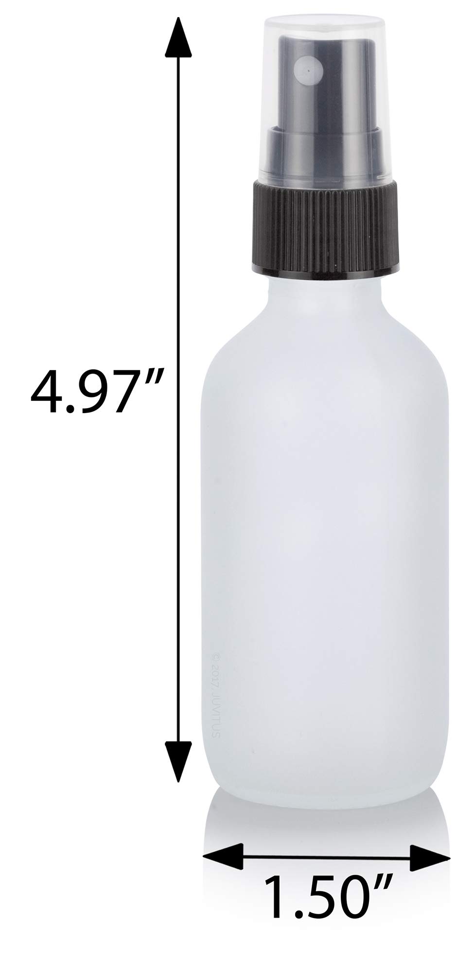 JUVITUS 2 oz Frosted Clear Glass Boston Round Bottles with Black Mist Sprayer (24 Pack) + Free Funnel - Perfect for Essential Oils, DIY Beauty Products & Home Cleaning Solutions