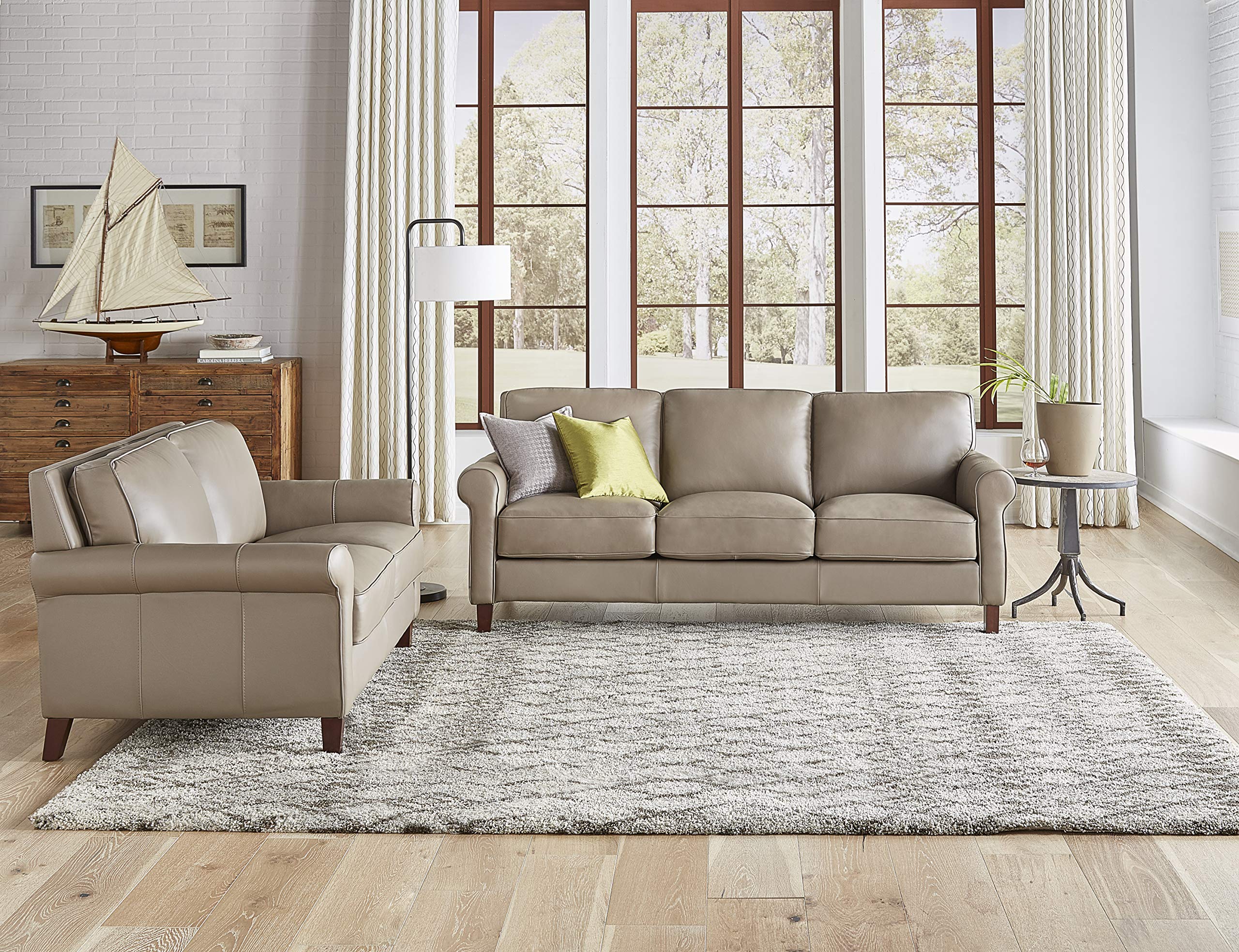 Hydeline Laguna 100% Genuine Leather Sofa and Loveseat Set in Taupe - Luxurious Living Room Furniture for Modern Homes & Apartments