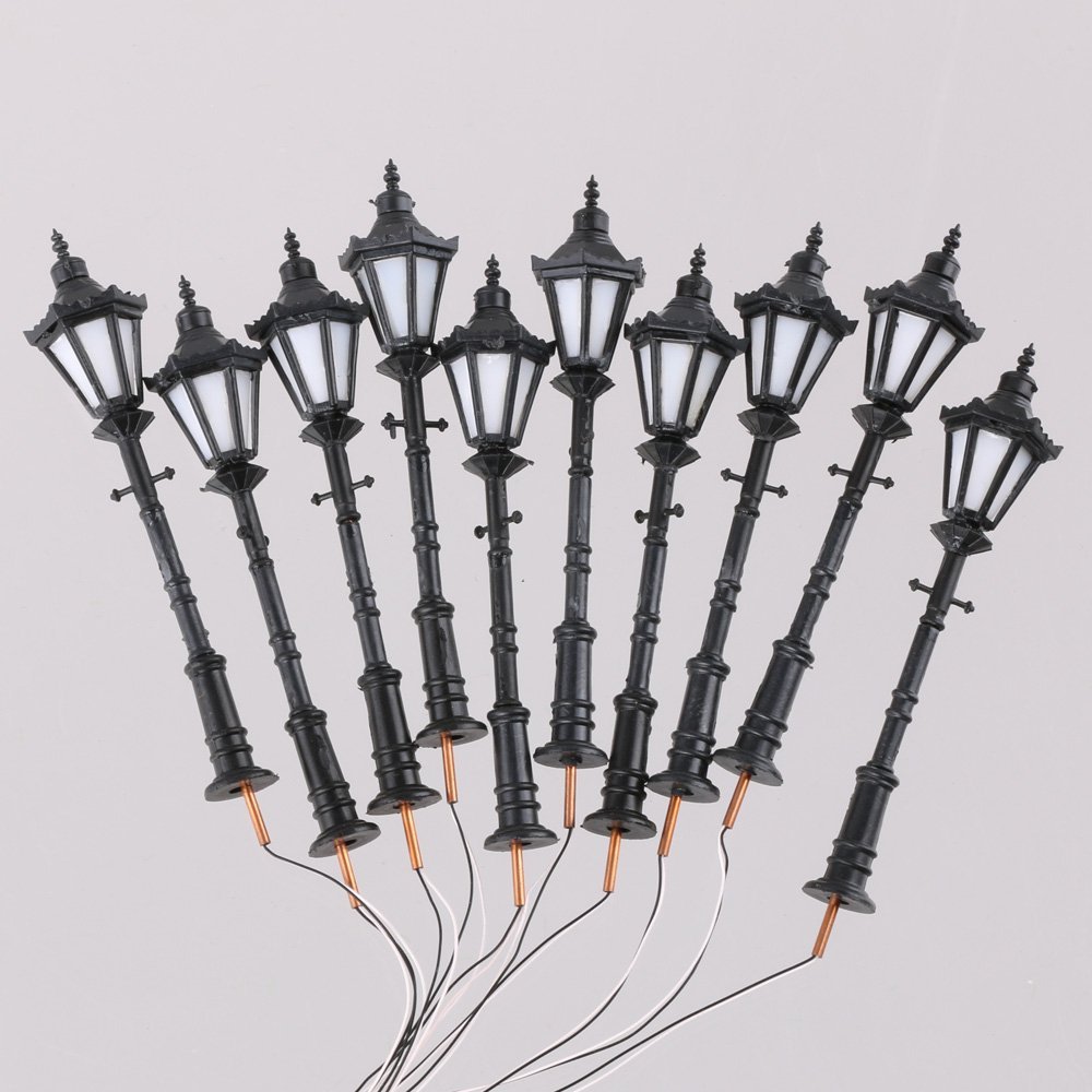 10PCS 1:50 Scale LED Courtyard & Street Lamps for Model Railways - Miniature Landscape Lighting for Train Sets, Dioramas, and Outdoor Scenes