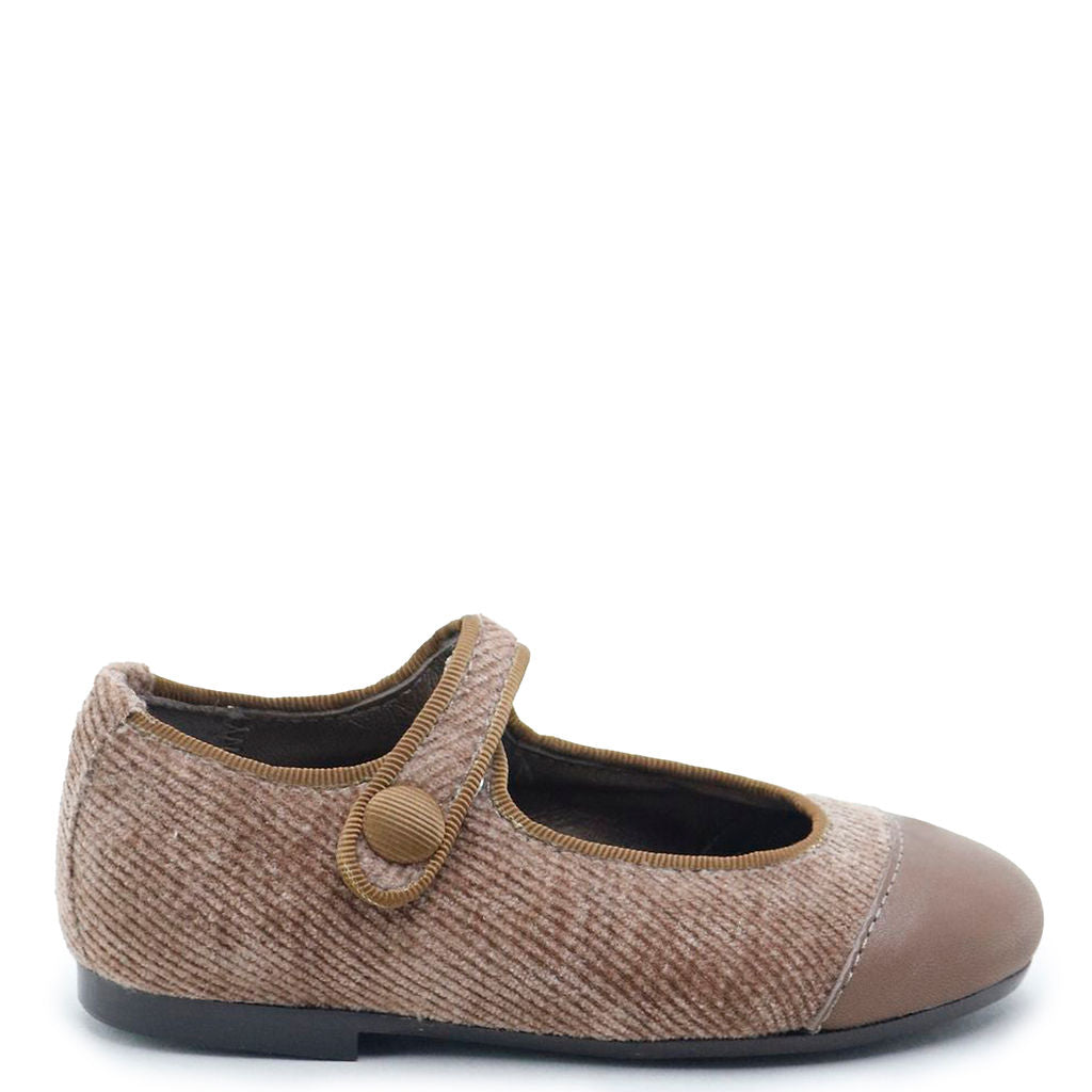 Stylish Taupe Corduroy Captoe Mary Jane Shoes for Women - Comfortable & Fashionable Flats for Work, Office, and Casual Outfits
