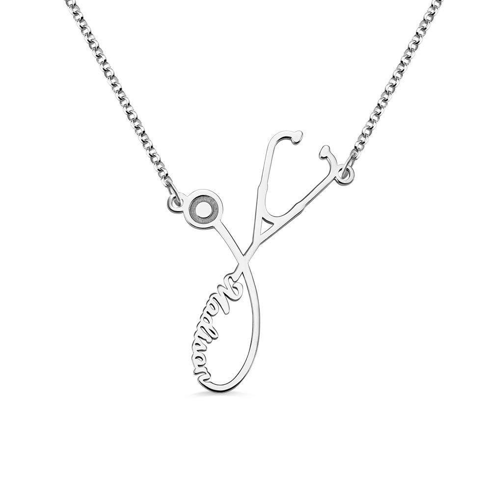 Personalized Stethoscope Name Necklace - 925 Sterling Silver, 10k/14k/18k Gold Engraved Pendant for Doctors & Nurses | Custom Medical Jewelry Gift for Healthcare Professionals | Perfect for Graduation, Appreciation & Daily Wear