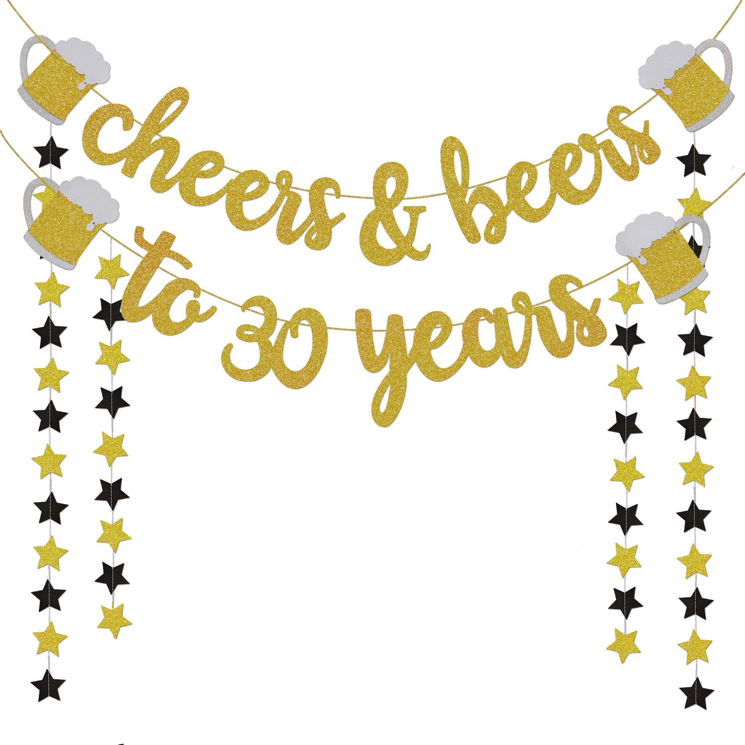 Cheers & Beers to 30 Years Gold Glitter Banner - 30th Birthday Party Decorations for Men & Women - Anniversary & Wedding Party Supplies - Perfect for Milestone Celebrations, Home Decor & Photo Backdrops