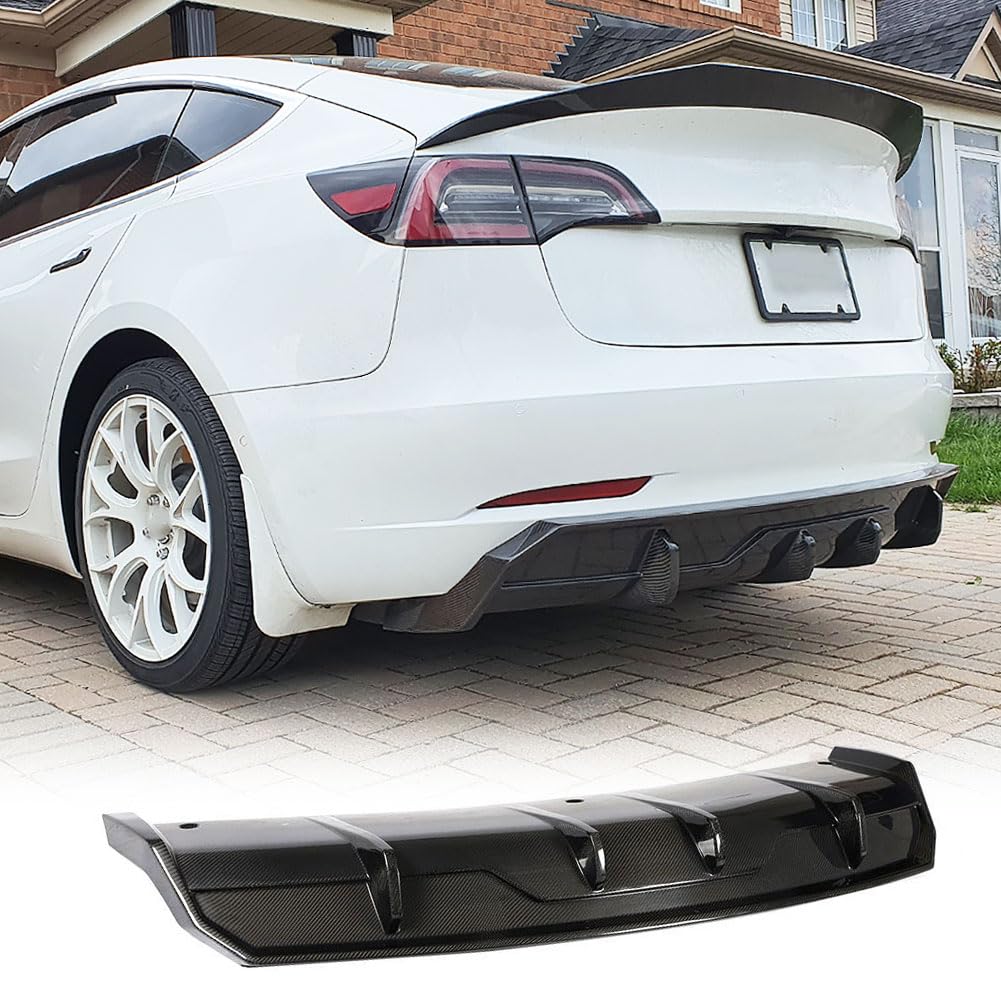 Carbon Fiber Rear Diffuser for Tesla Model 3 (2016-2023) - Rear Lip Diffuser Protector & Lower Bumper Spoiler Body Kit (Style C) | Factory Outlet | Enhance Aerodynamics & Style for Your Tesla Model 3 Sedan
