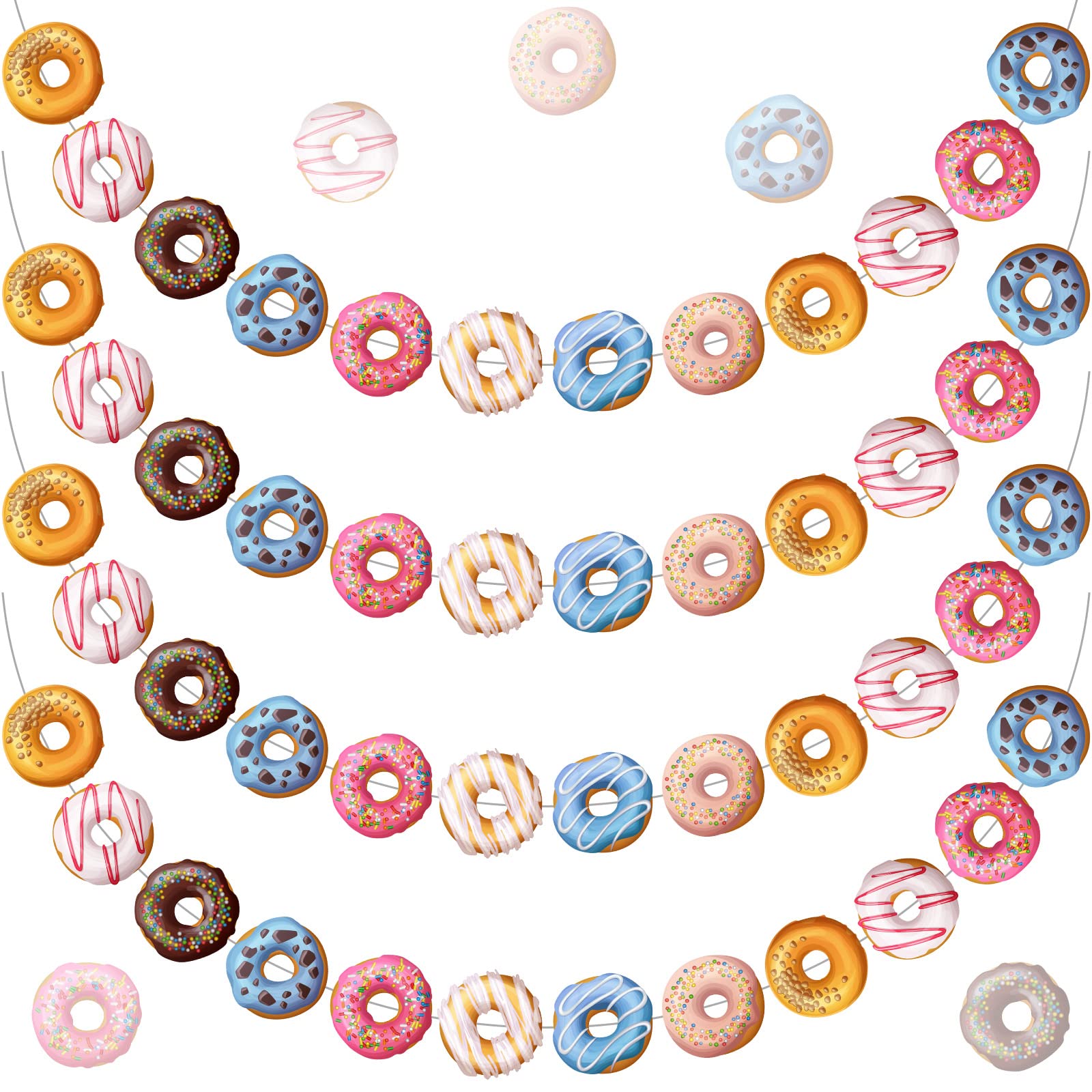 4-Piece Donut Theme Party Banner Set - Cute Donut Garland & Decorations for Birthday, Christmas, New Year, Baby Shower (Perfect for Dessert-Themed Celebrations & Sweet 16 Parties)