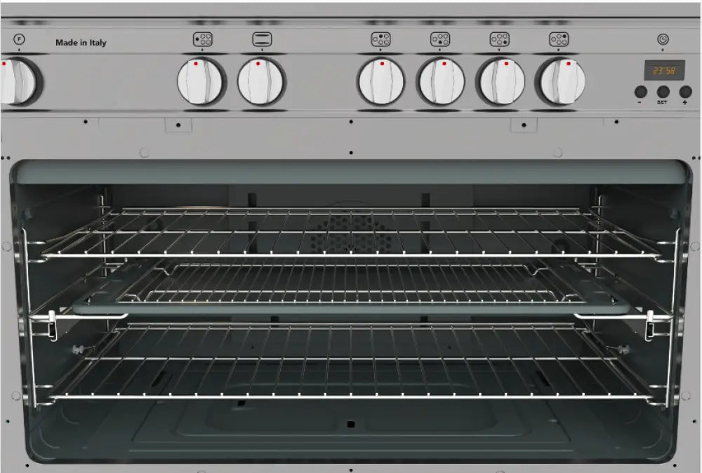 Glem GS965GGN 90cm Gloss Black Gas Oven with Fan Assisted Cooking - Perfect for Baking, Roasting & Family Meals in Modern Kitchens