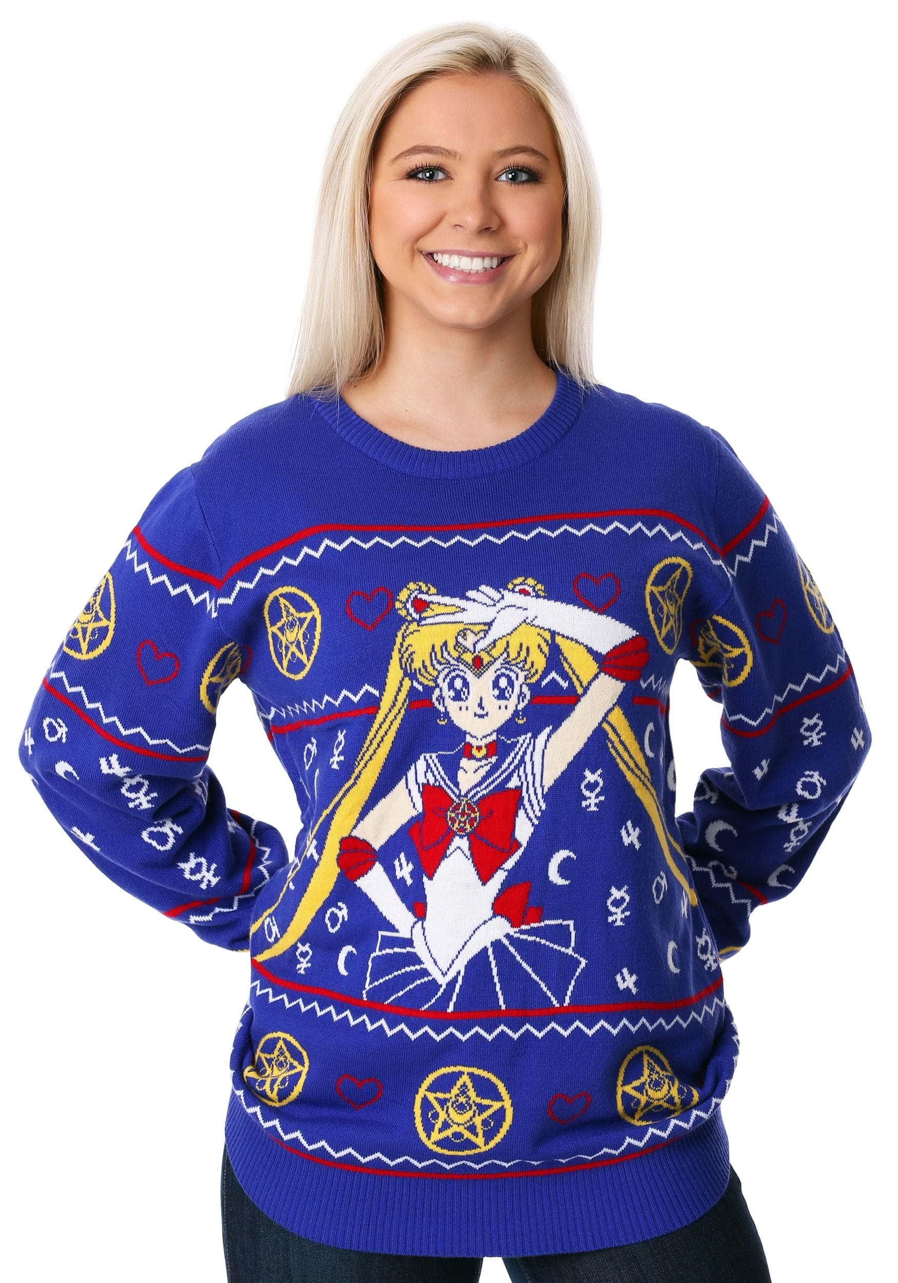 Sailor Moon Ugly Christmas Sweater for Adults - Japanese Anime Holiday Crewneck Sweatshirt - Festive Xmas Pullover for Anime Fans, Cosplay & Holiday Parties