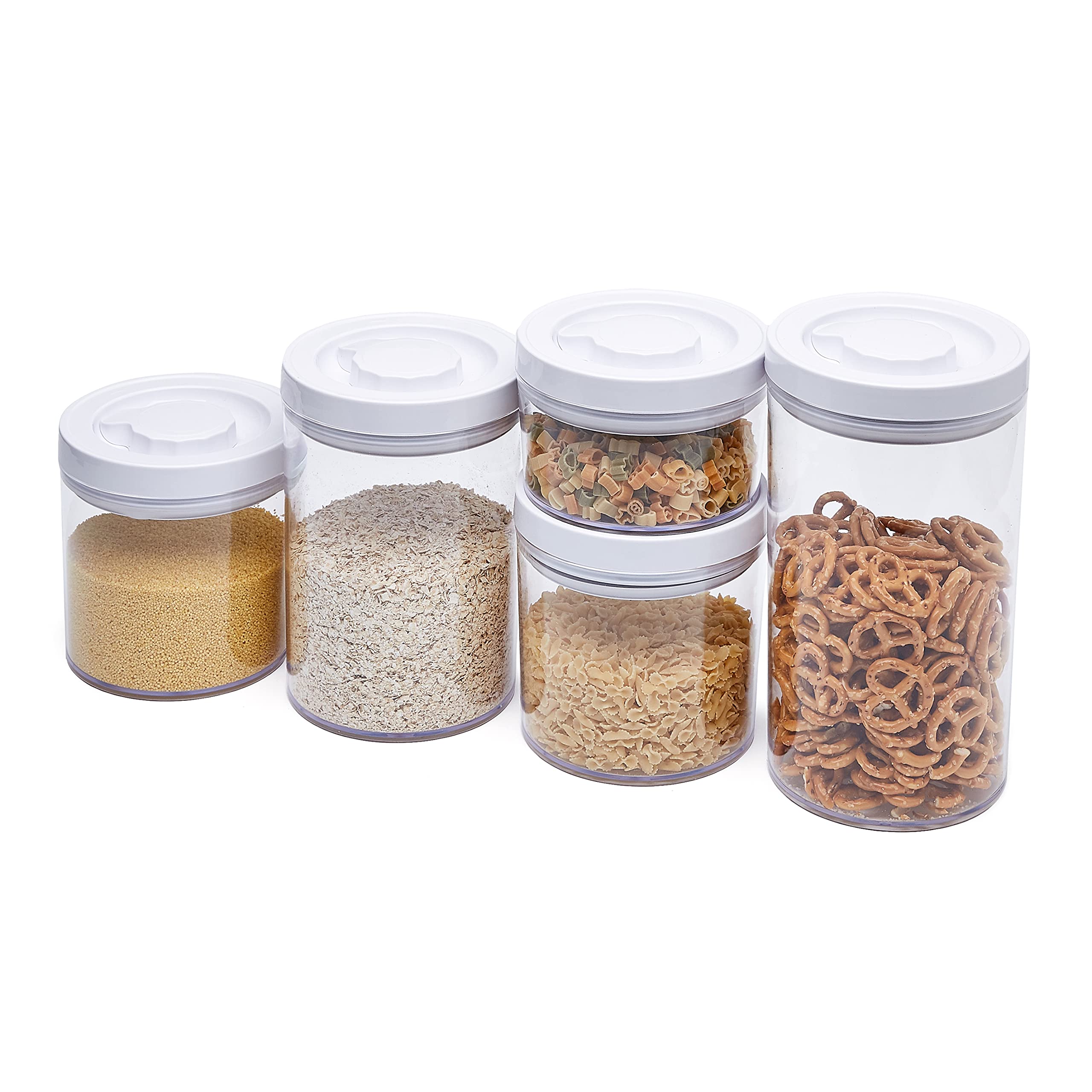 Amazon Basics 5-Piece Round Airtight Food Storage Containers Set - BPA Free Plastic Kitchen Organizers for Flour, Sugar, Rice & Dry Goods - Perfect for Pantry, Fridge & Meal Prep Organization