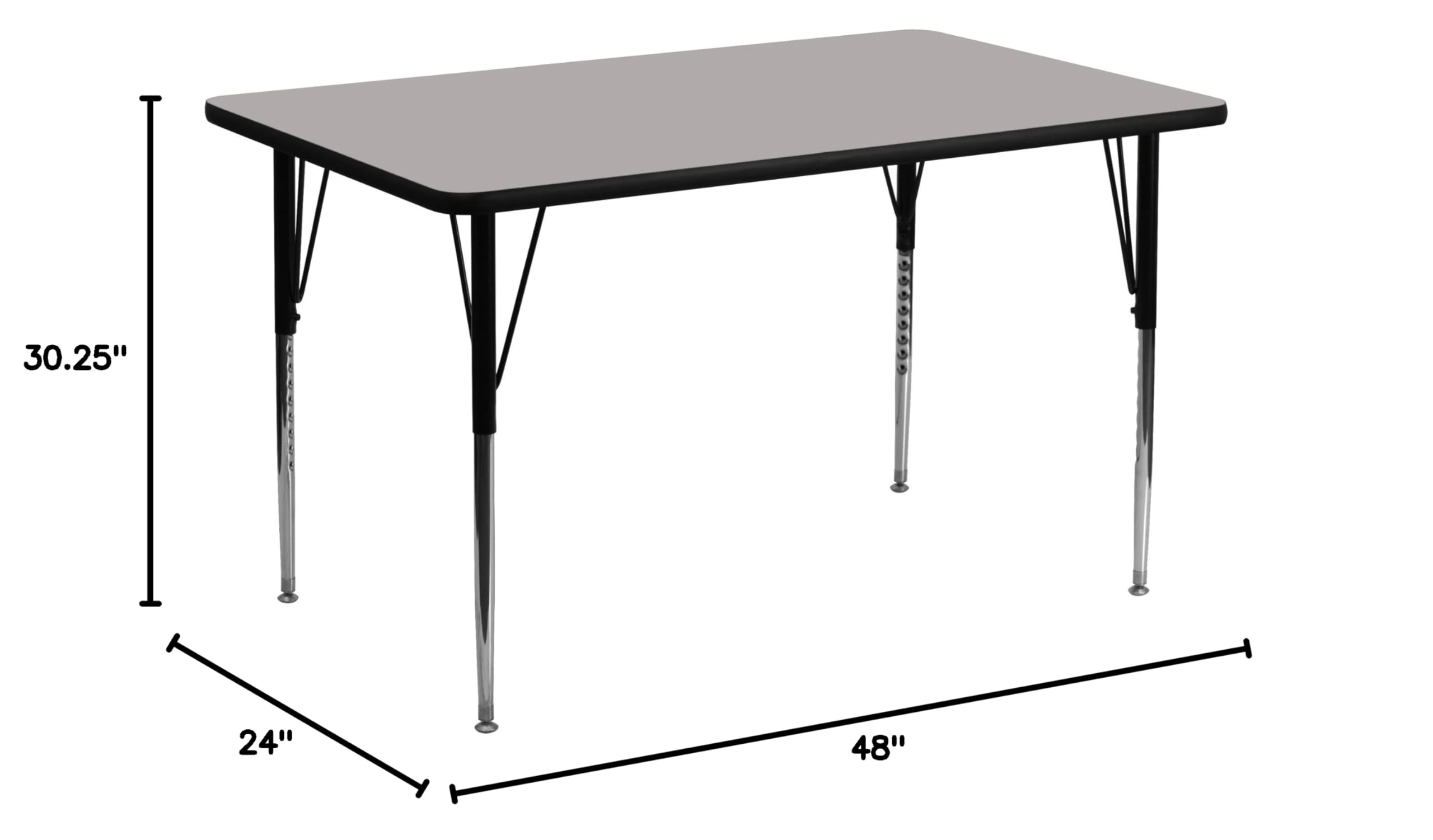 EMMA + OLIVER 24x48 Inch Adjustable Height Activity Table - Grey High Pressure Laminate Top for Kids, Classrooms & Home Learning (Perfect for Arts, Crafts & Study)