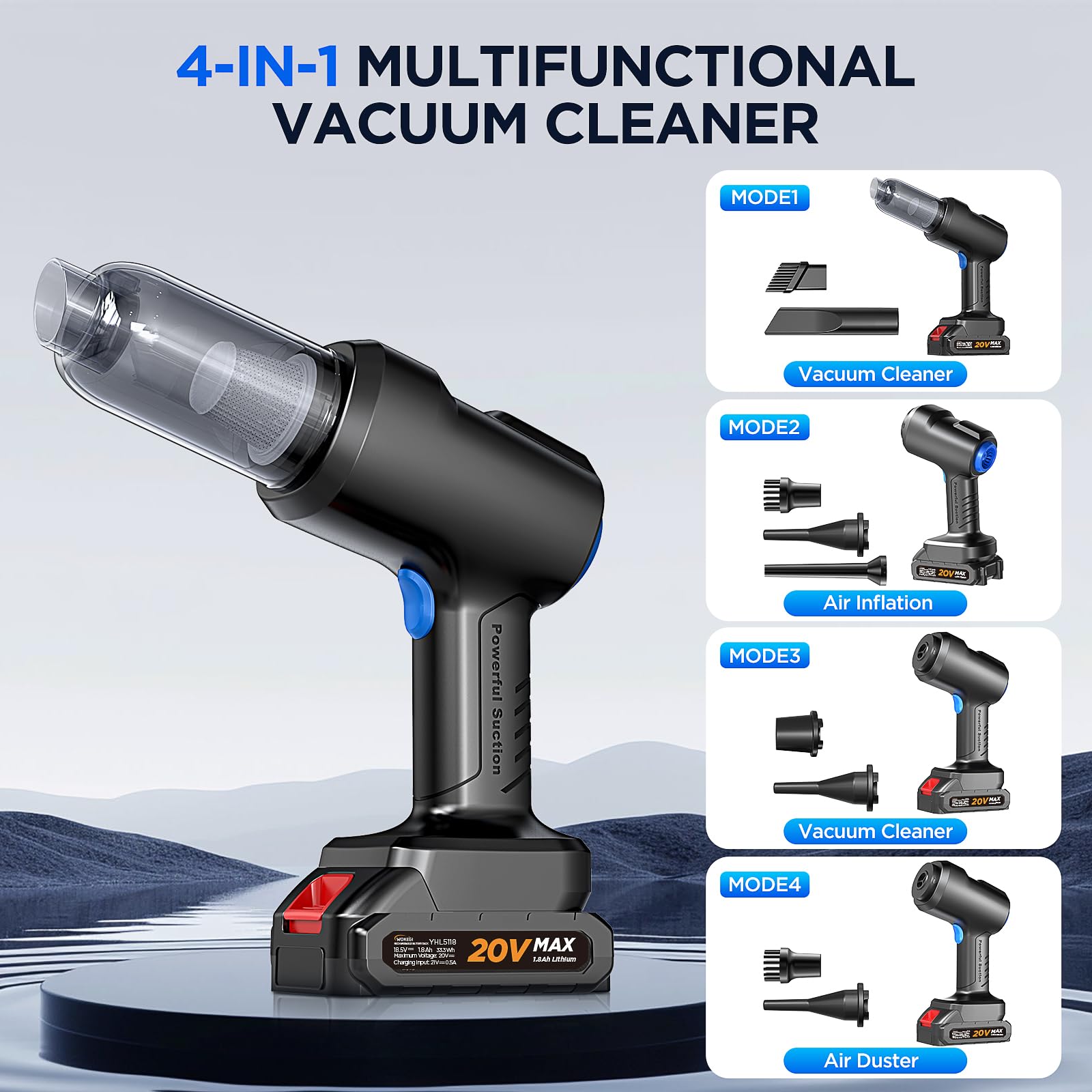 WOKEGI 22000Pa Cordless Handheld Car Vacuum Cleaner - Rechargeable Wet/Dry Portable Vacuum with Brushless Motor, 12 Accessories for Car Detailing, Home & Office Cleaning