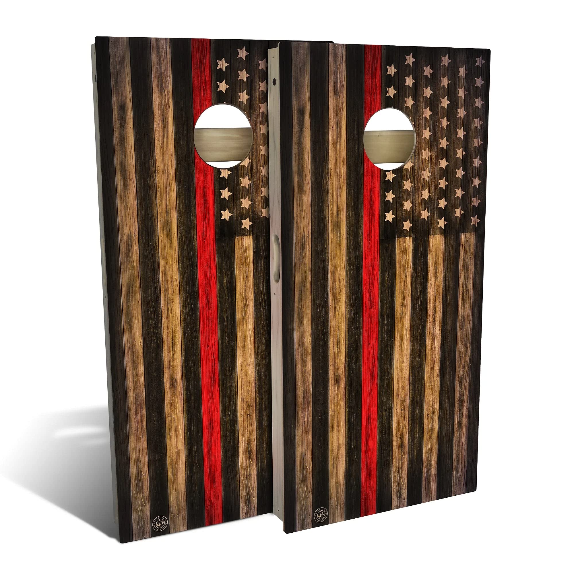 Charred Firefighter USA Thin Red Line Cornhole Boards Set - Custom Size & Accessories, 2 Boards & 8 Bags Included - Perfect for Backyard BBQs, Tailgating & Outdoor Parties