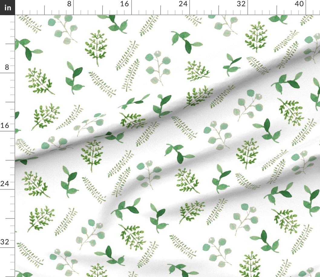 Spring Watercolor Leaves Fern Eucalyptus Botanical Printed Cotton Fabric by The Yard - Premium Petal Signature Cotton for Sewing, Quilting, Apparel & Home Decor | Perfect for DIY Crafts, Curtains & Upholstery