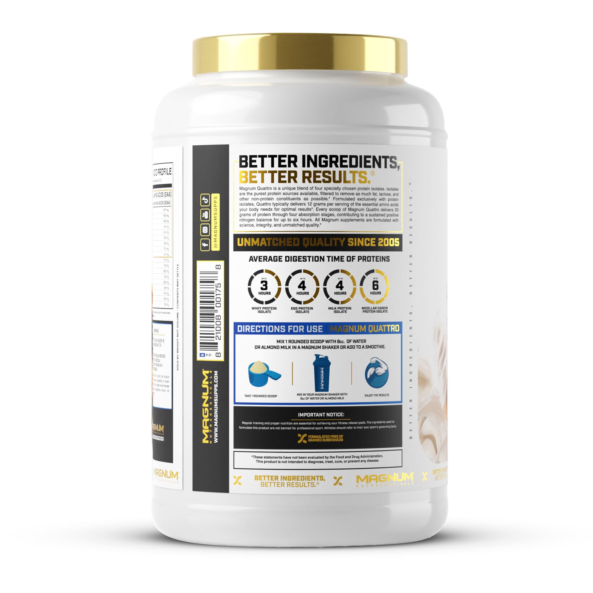 QUATTRO Magnum Nutraceuticals Whey Protein Powder - Vanilla Soft Serve Ice Cream Flavor, 2lb | Premium Protein Isolate Blend for Muscle Growth & Recovery | Post-Workout & Meal Replacement for Athletes & Fitness Enthusiasts