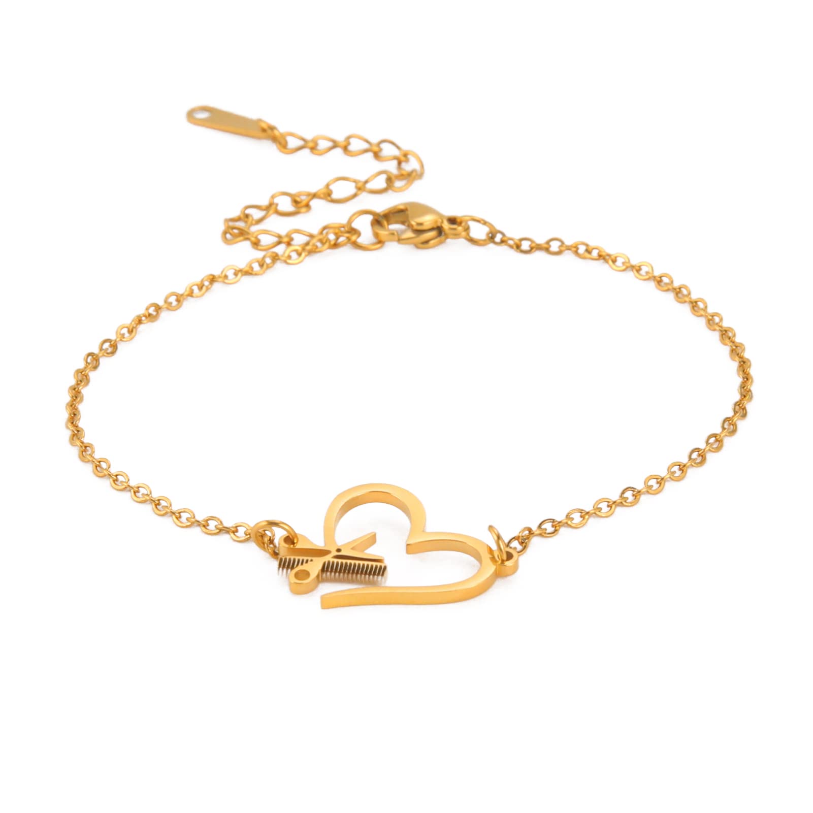 Adjustable Scissor and Comb Charm Bracelet - Stylish Hairdresser Jewelry with Heart Link Design | Perfect Gift for Stylists & Salon Lovers