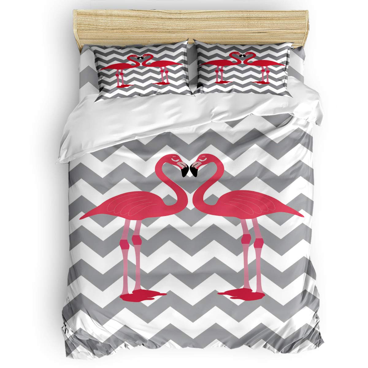USOPHIA 4-Piece Twin Size Bed Sheet Set - Flamingo Couple 3D Printed Floral Duvet Cover with Ripple Romance Design, Perfect for Valentine's Day Gifts & Couples Bedroom Decor