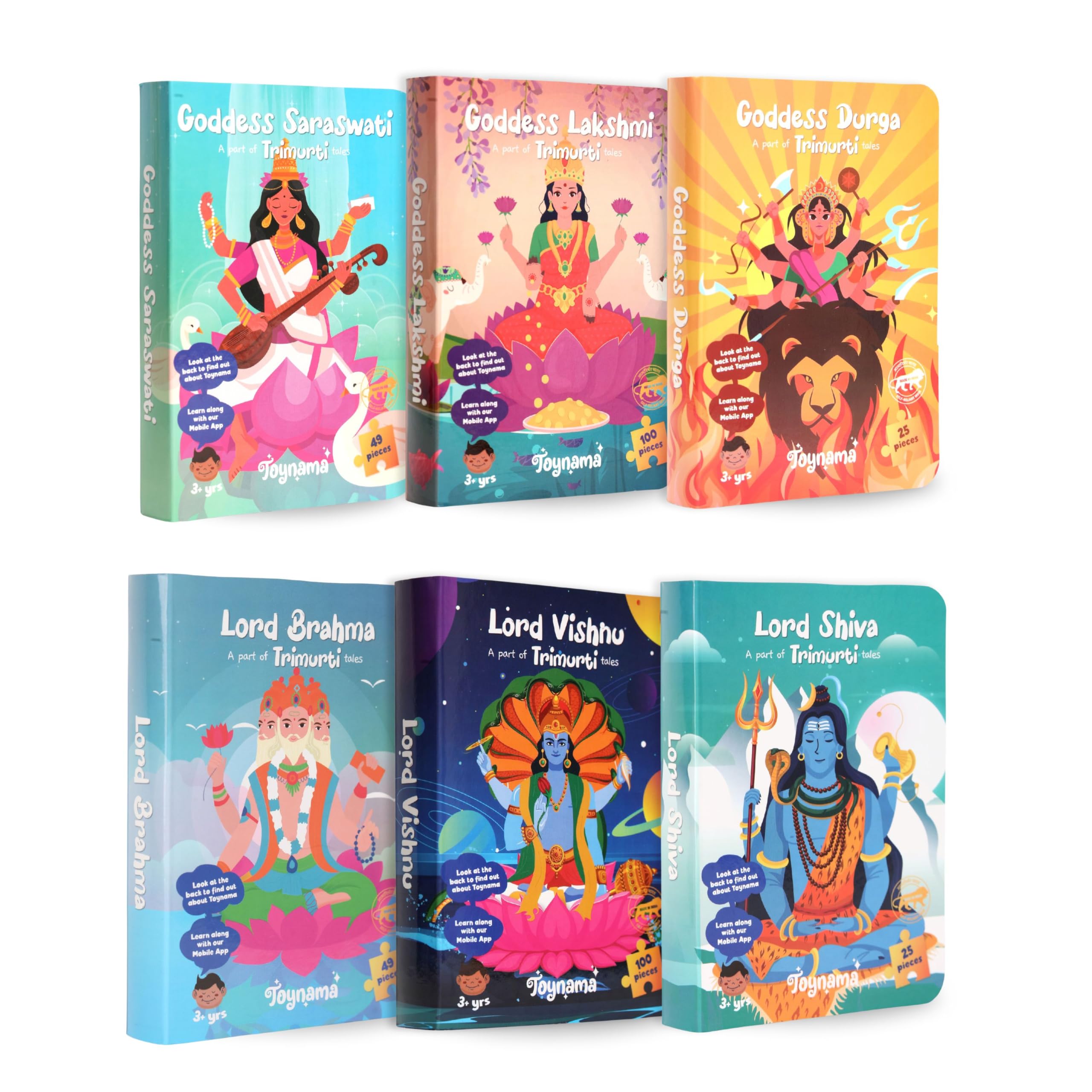 Toynama Educational Jigsaw Puzzles for Kids Ages 2+ - Trimurti Tales Omnibus Set (25, 49 & 100 Pieces) | Cultural Learning Toys with Interactive App | Perfect for Preschool Learning & Family Game Night
