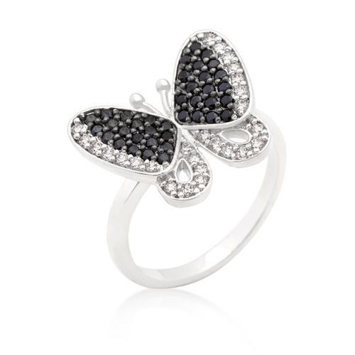 Elegant Black & White Cubic Zirconia Butterfly Ring for Women - Dainty Fashion Jewelry Gift for Birthday, Anniversary & Valentine's Day