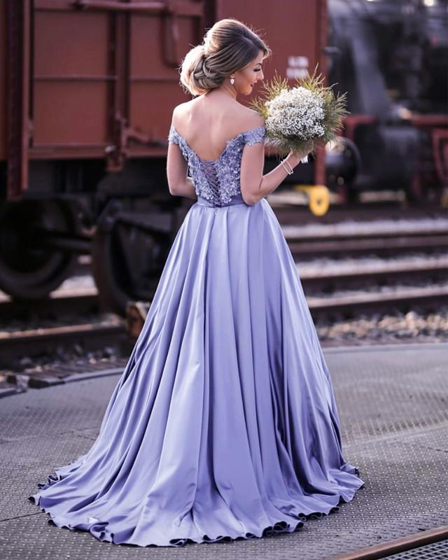 Elegant Lace Embroidery Satin Ball Gown - Off Shoulder Wedding Dress for Brides | Perfect for Formal Events, Prom, Evening Galas & Special Occasions