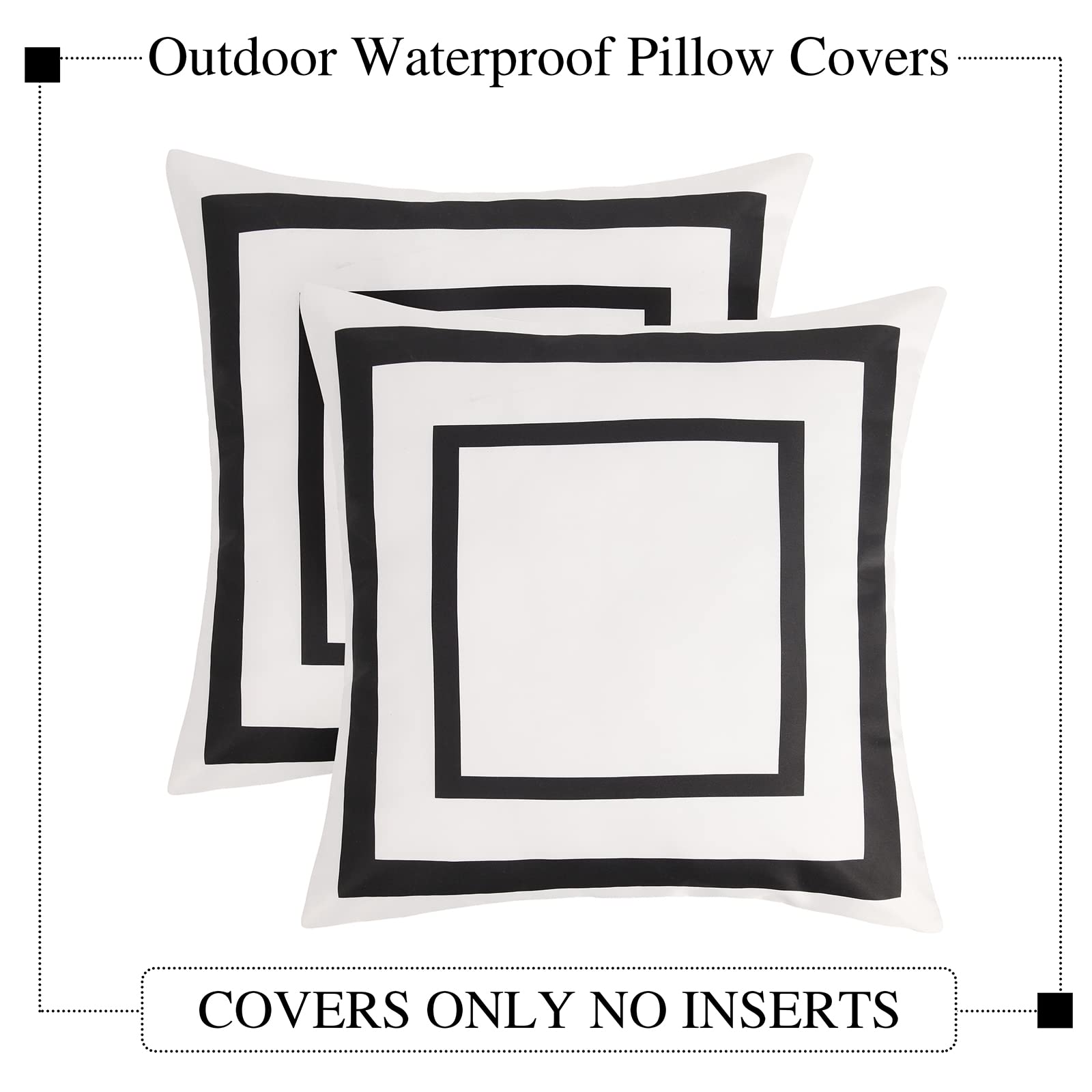 Waterproof Outdoor Throw Pillow Covers - Set of 2 Geometric Black & White 18x18 Inch Decorative Pillow Cases for Patio, Garden, Poolside & Porch Decor