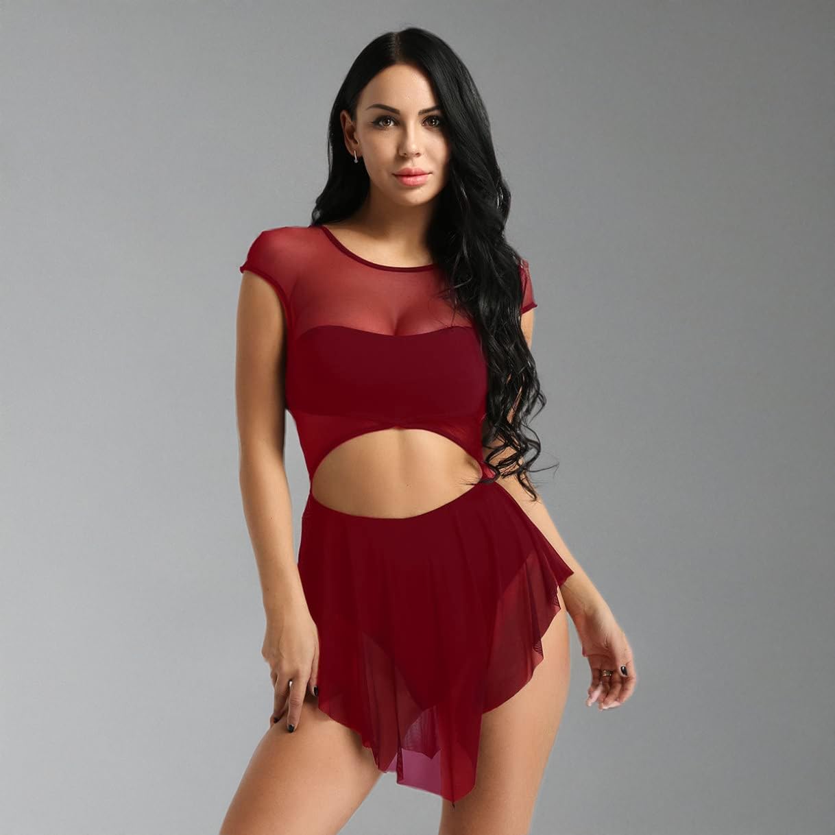 Women's Lyrical Ballet Leotard - Contemporary Dance Costume with Mesh Design for Latin & Modern Dance Performance - Perfect for Dance Recitals, Competitions & Practice