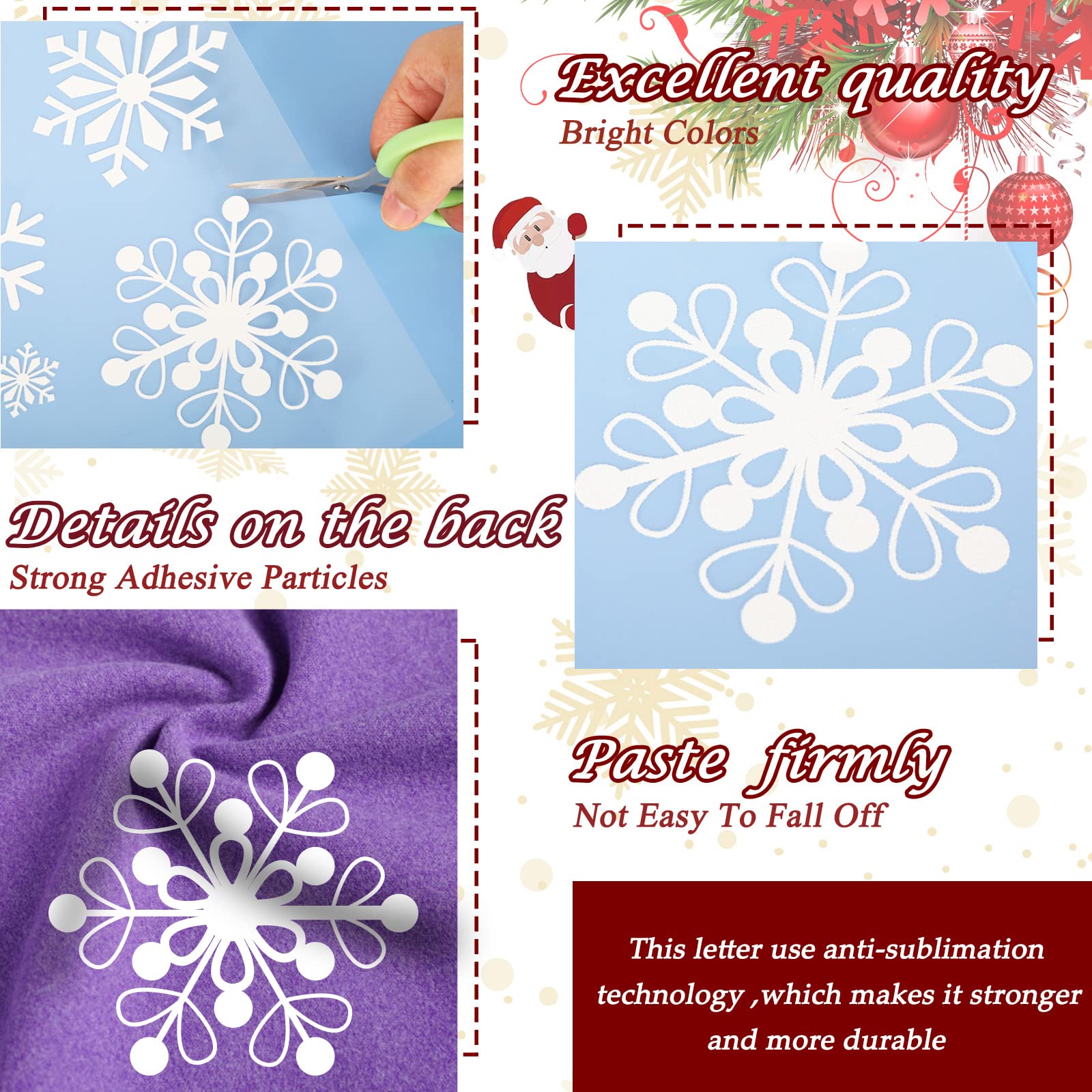 Whaline 4-Pack Christmas Iron-On Snowflake Patches - Heat Transfer Decals for Clothing, Fabric & DIY Crafts - Perfect for Winter Costumes, Holiday Decor & DIY Gift Projects
