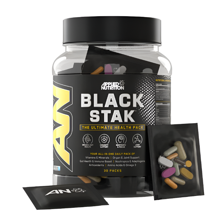Applied Nutrition Black Stak Ultimate Health Pack - 30 Sachets for Men's Performance & Recovery | Pre-Workout, Muscle Growth & Energy Boost