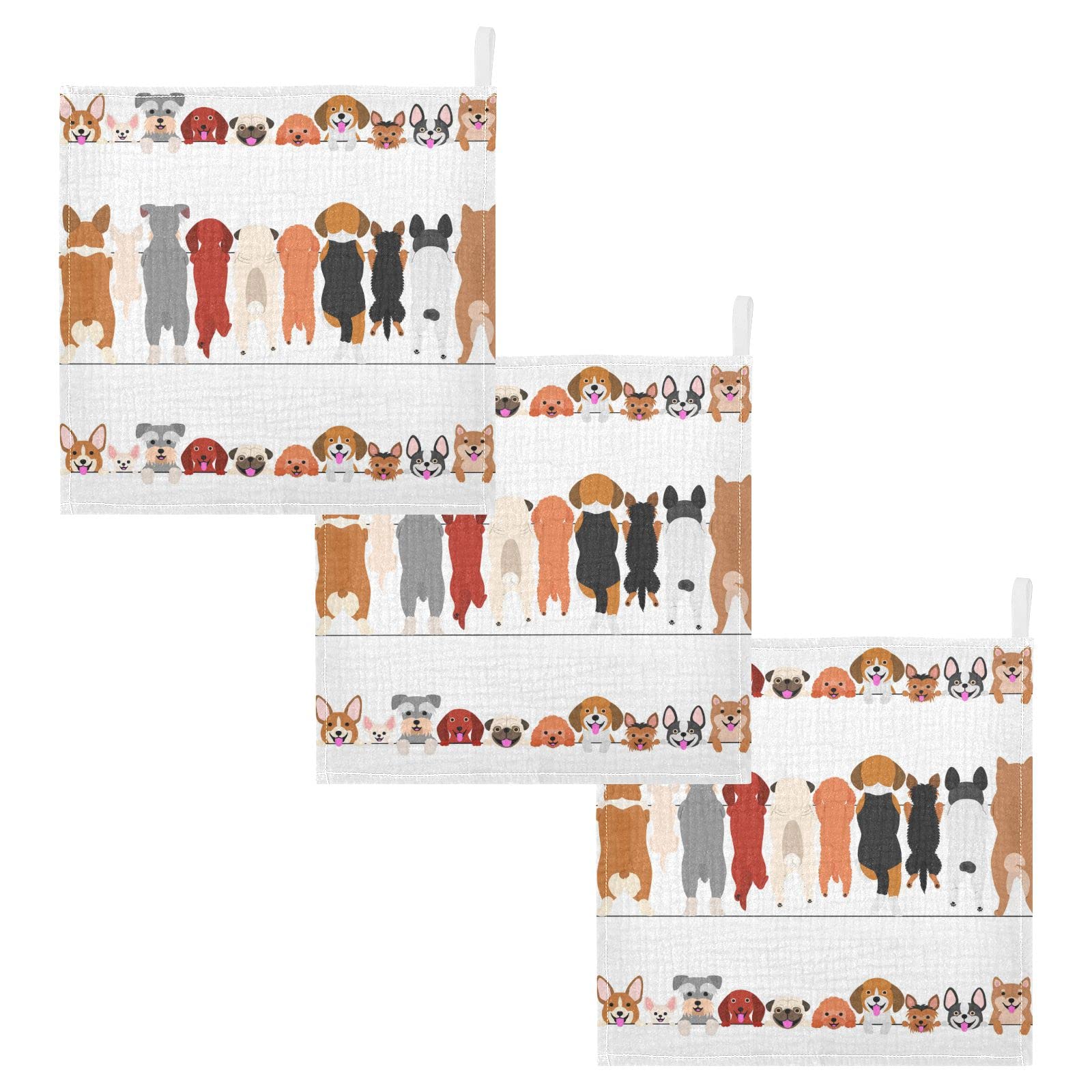 Cute Puppy Baby Washcloths - Soft Absorbent Muslin Burp Cloths for Newborns & Infants (12x12 Inches, 3-Pack) - Perfect for Bath Time, Feeding & Gentle Face Cleaning - Ideal Baby Shower Gift for Boys & Girls