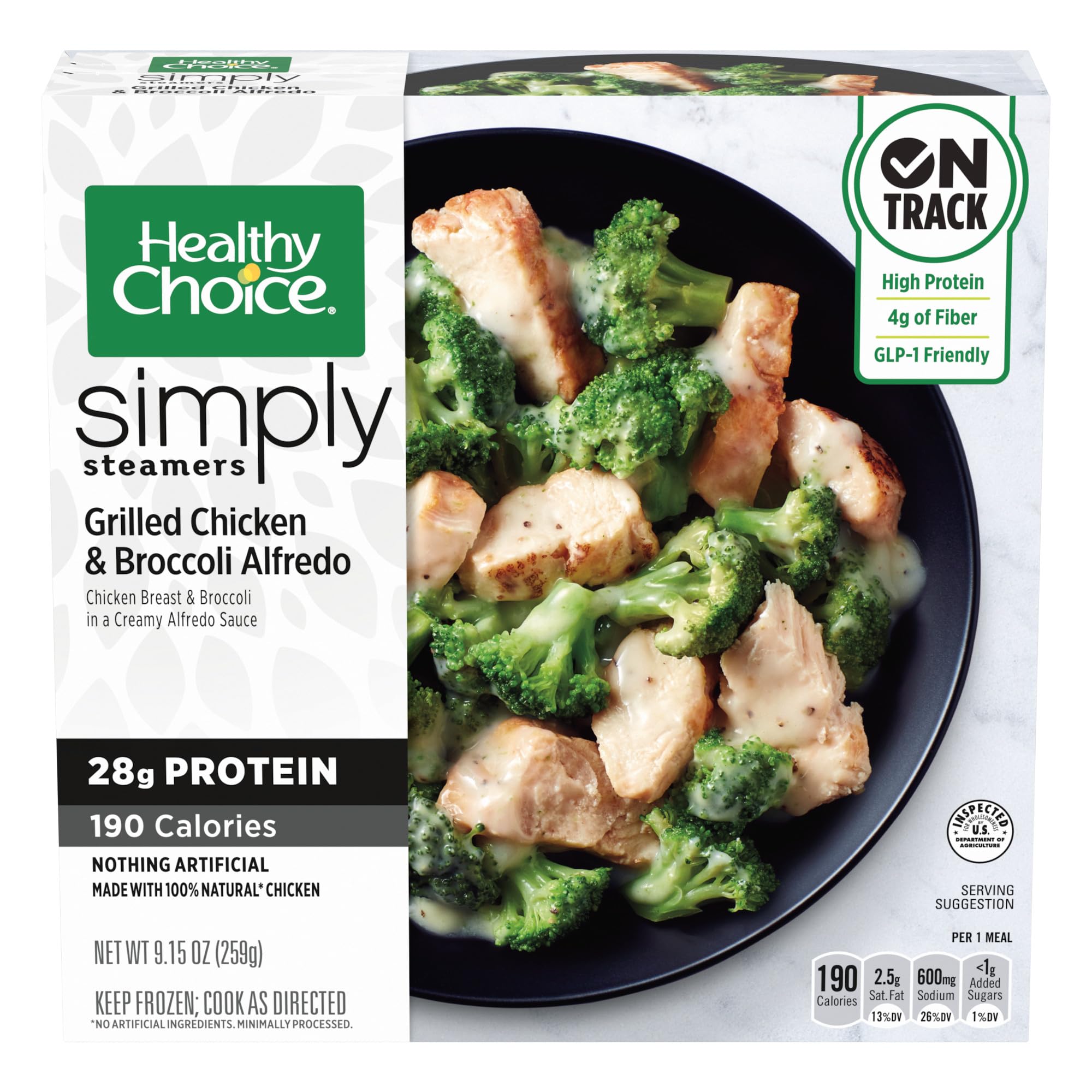 Healthy Choice Simply Steamers Grilled Chicken & Broccoli Alfredo - 9.15oz Frozen Microwave Meal with No Preservatives | Quick Lunch & Dinner Solution for Busy Professionals | High Protein Low Calorie Frozen Entree
