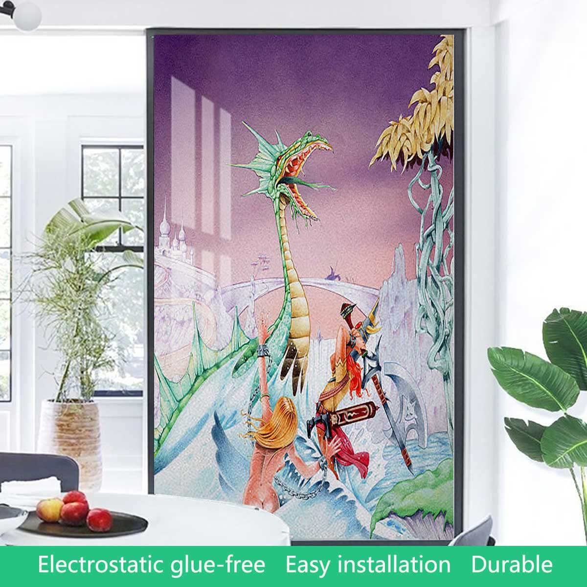 Non-Adhesive Decorative Window Film - Stained Glass Privacy Film UV Protection Removable Cling (35.4