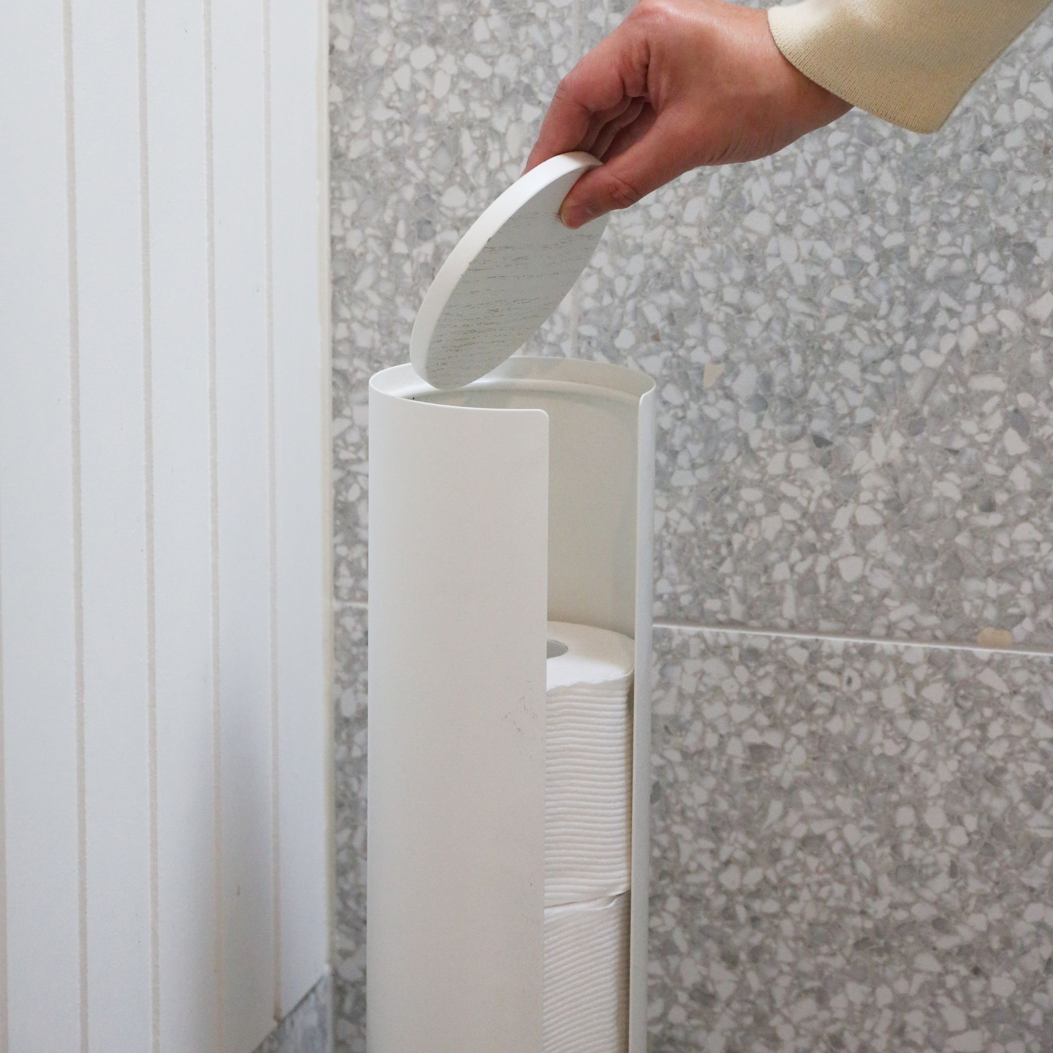 DESIGNSTUFF White Toilet Paper Holder - Bathroom Storage Organizer for Rolls, Perfect for Home & Office Use