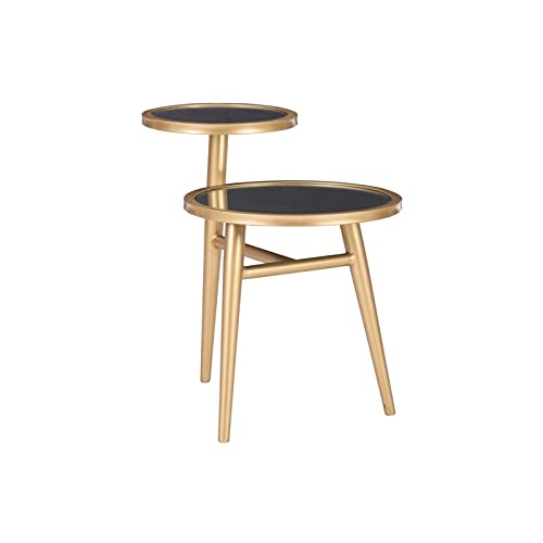 Pemberly Row Modern Gold Metal Two-Tier Mirrored Side Table - Elegant Living Room & Bedroom Accent Piece for Home Decor