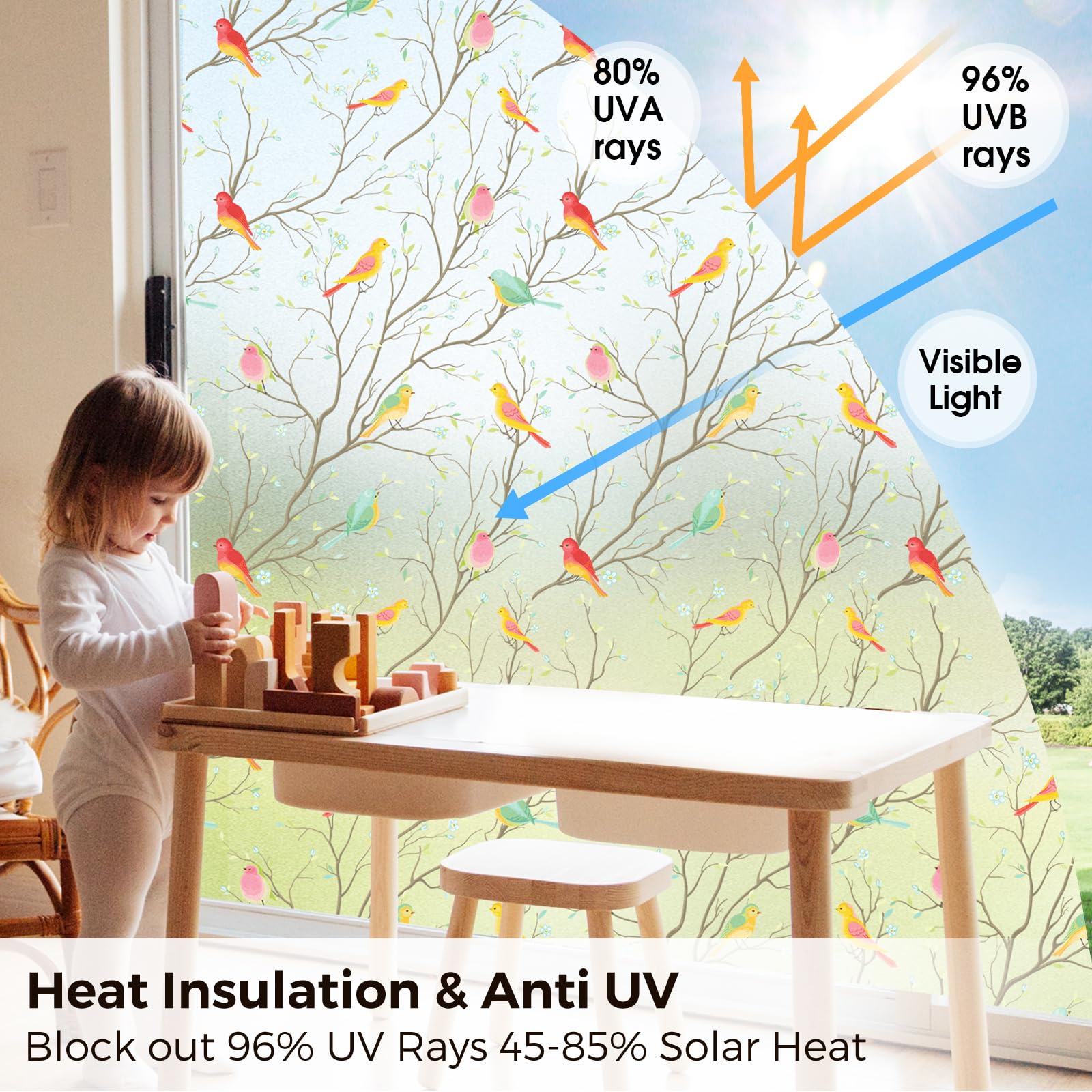 Coavas Stained Glass Window Film - Decorative Frosted Privacy Film, Static Cling Non-Adhesive Window Sticker for Heat Control & UV Protection (45.2 x 157.5 Inch) - Perfect for Front Doors, Bathrooms, and Office Windows