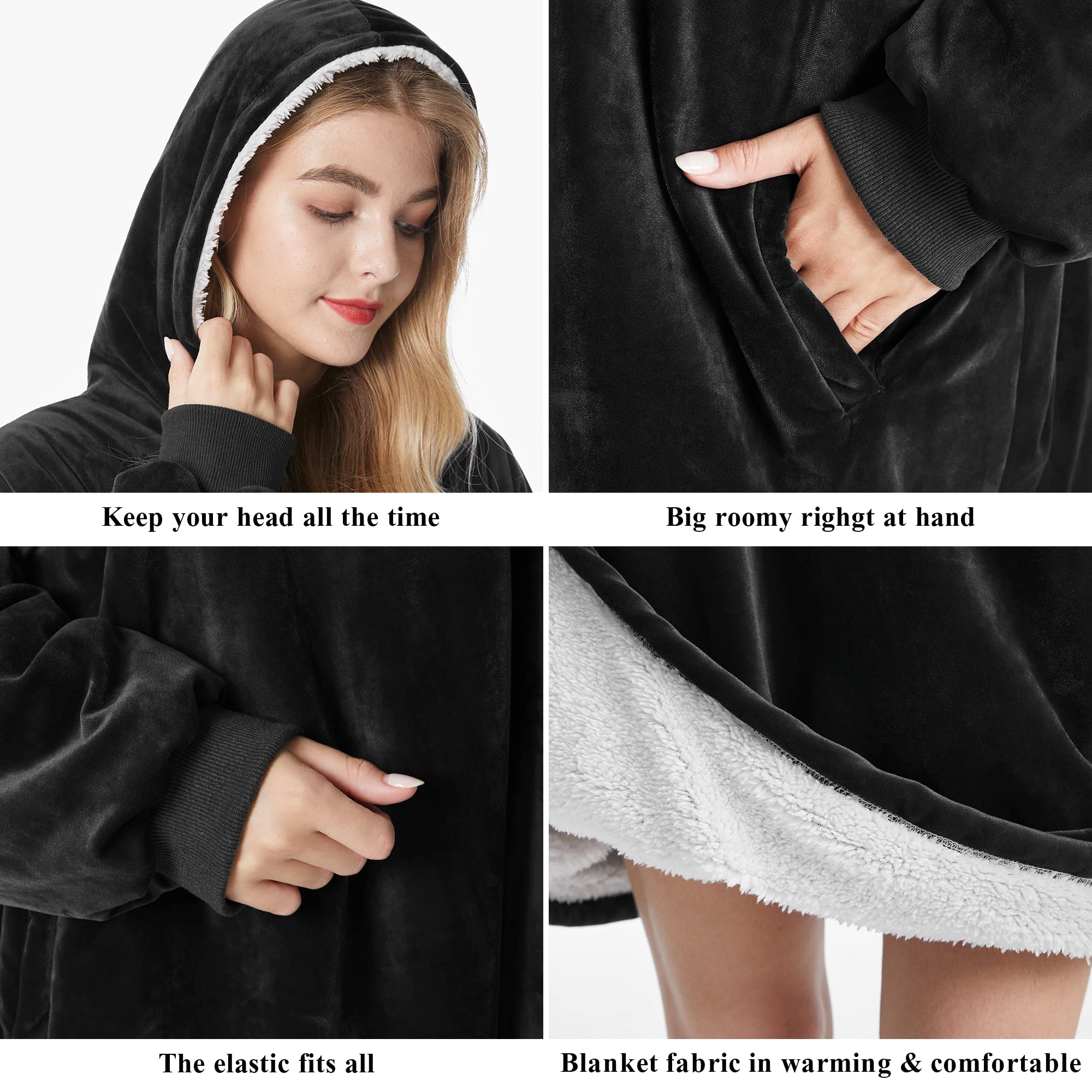 Felicigeely Oversized Wearable Blanket Hoodie for Adults - Warm Cozy Thick Fleece Hooded Sweatshirt with Pockets & Sleeves - Perfect Gift for Women, Men, Mom & Girls - Ideal for Lounging, Netflix Nights & Winter Comfort