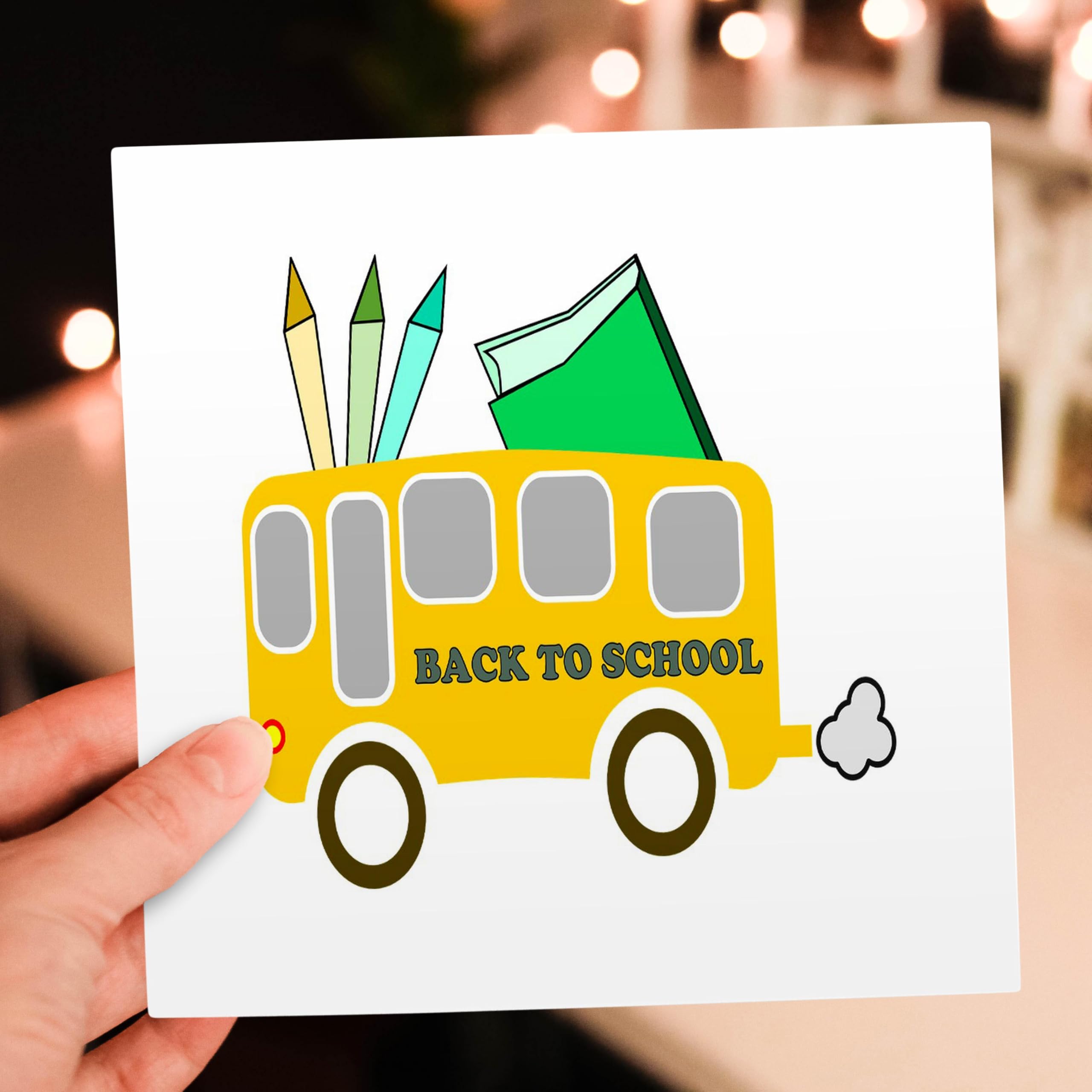 3dRose Greeting Card - Cartoon School Bus Back to School Design by Florene | Classroom Decor, Teacher Appreciation Gift, First Day of School Keepsake