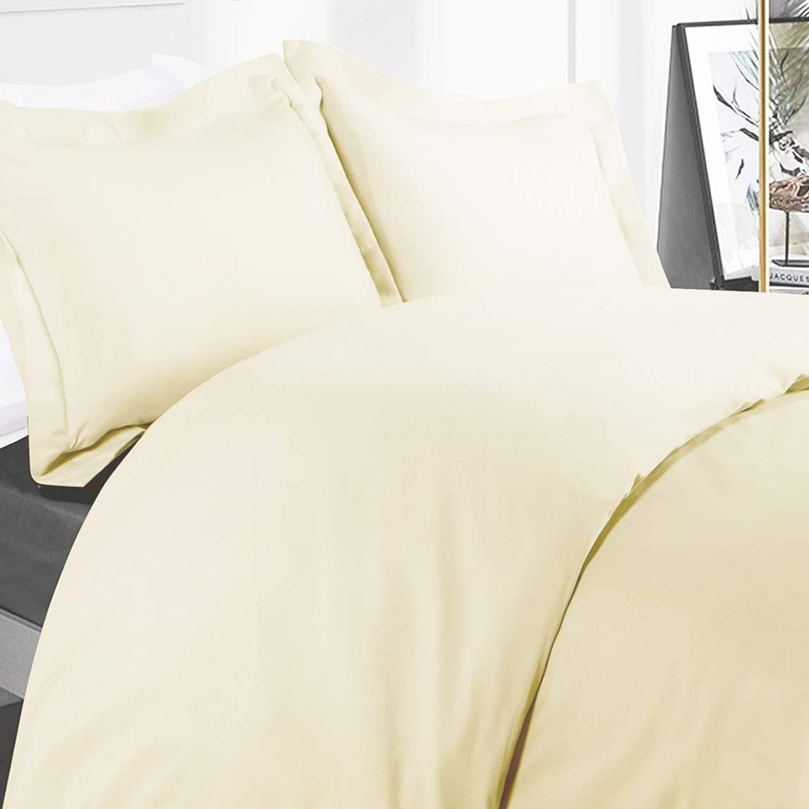 Premium 600 Thread Count 100% Egyptian Cotton Duvet Cover Set - 5-Piece Full/Queen Size with Button Closure (Ivory) | Luxury Bedding for Master Bedroom & Guest Room