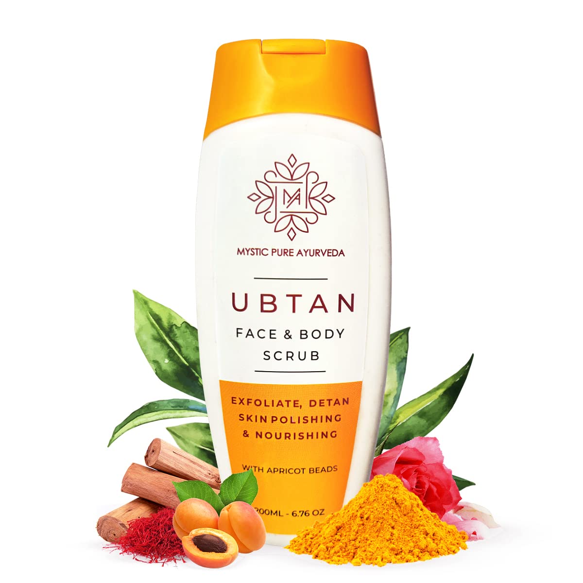 Mystic Pure Ayurveda Ubtan Face and Body Scrub with Apricot Beads - 200g | Natural Exfoliator for De-Tan & Glowing Skin | Revitalizing & Brightening Formula | Perfect for Daily Skincare & Spa Treatments