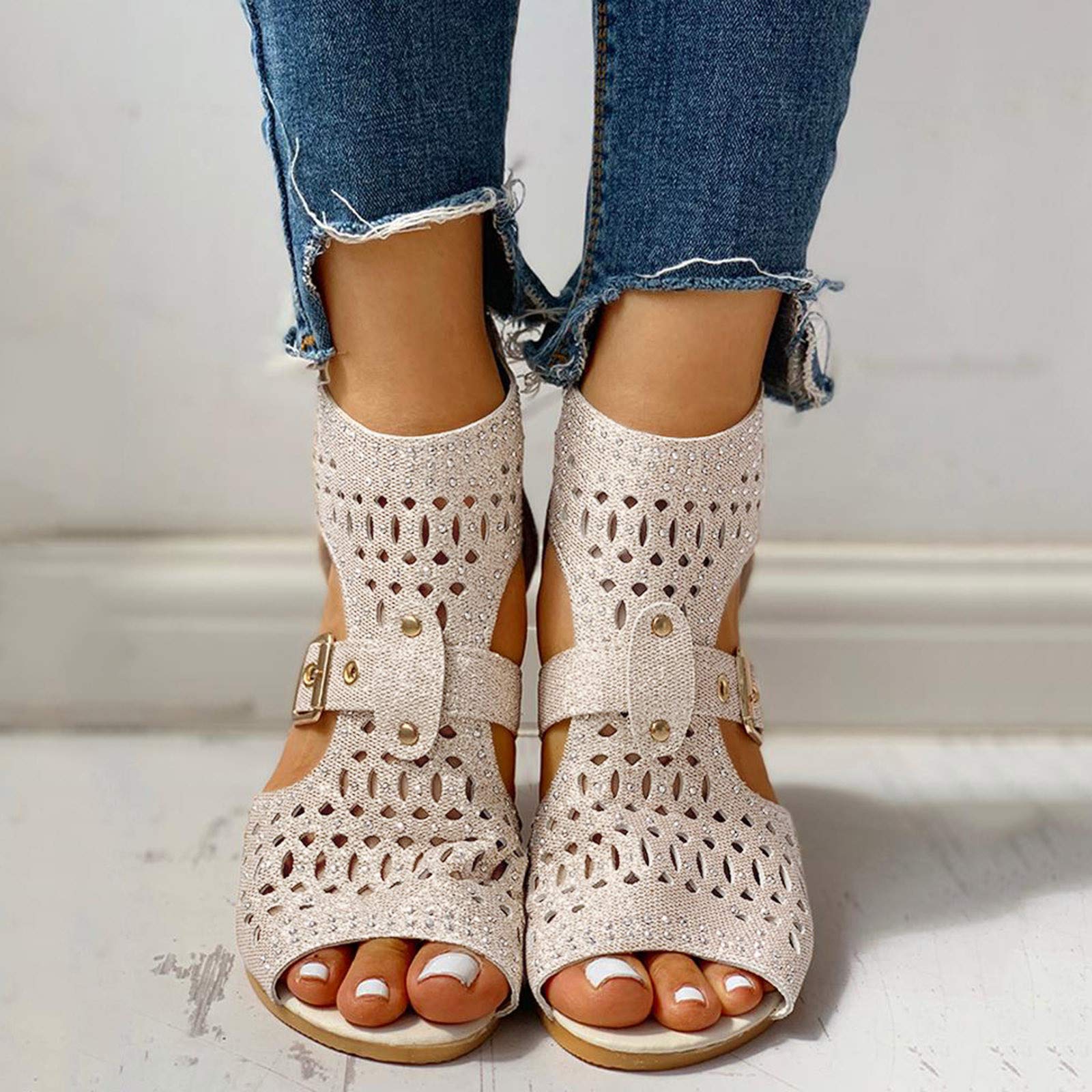 Eduavar Women's Casual Summer Sandals - Closed Toe Wedge Sandals with Ankle Strap Buckle | Perfect for Beach, Vacation & Everyday Wear