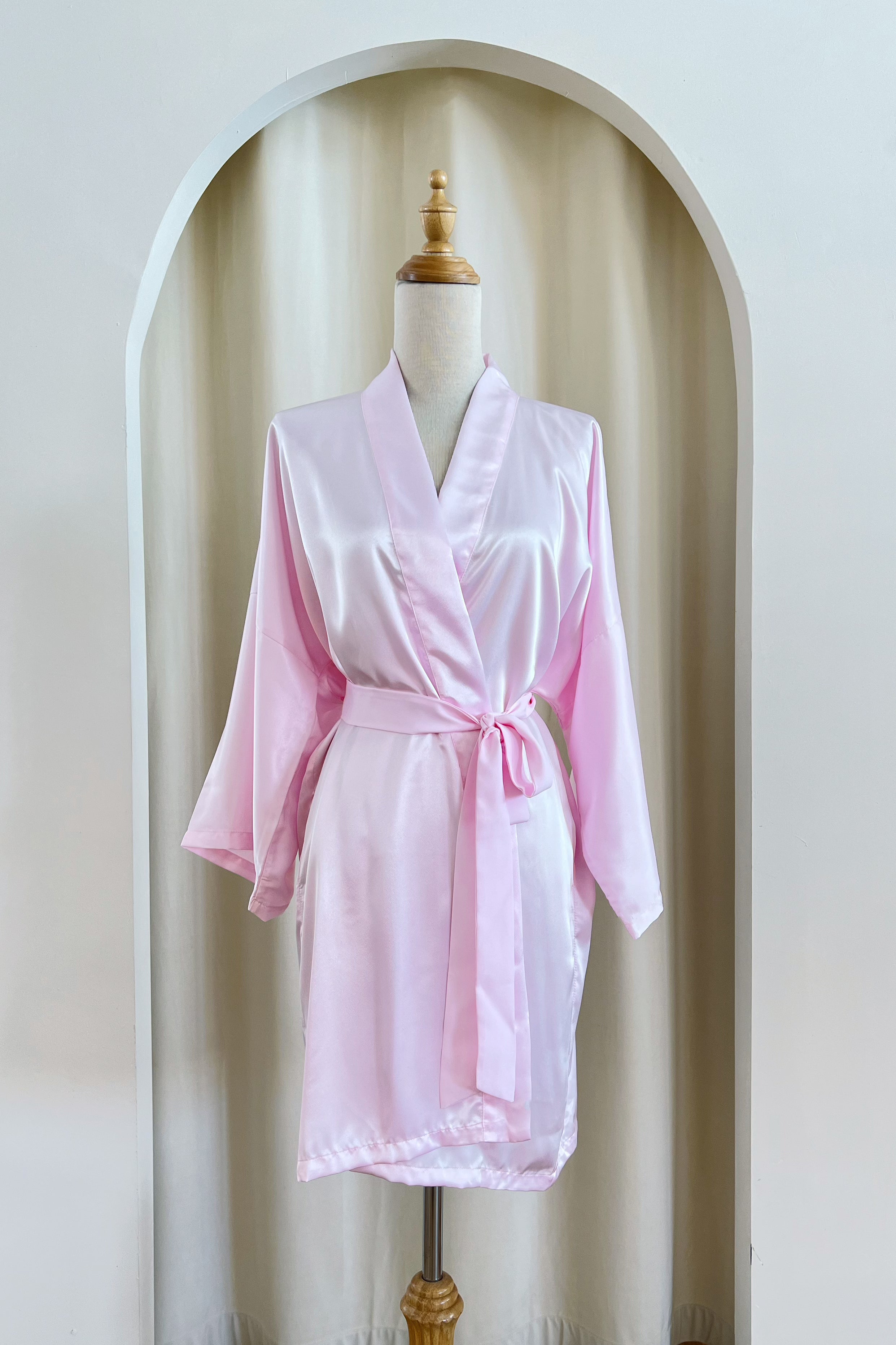 Luxury Classic Silk Robe for Women - Soft Baby Pink Kimono Style Bathrobe - Perfect for Spa, Bridal Shower & Relaxing at Home